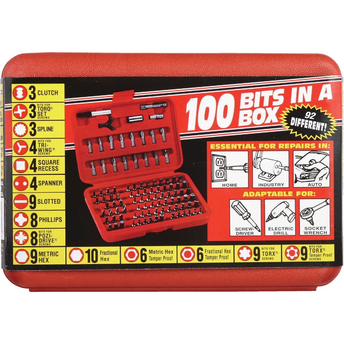 Bits Uç 100 Parça Set PZ PH SL Torx Philips Square Recess Slotted Spanner Hex Spline Tamperproof Hex