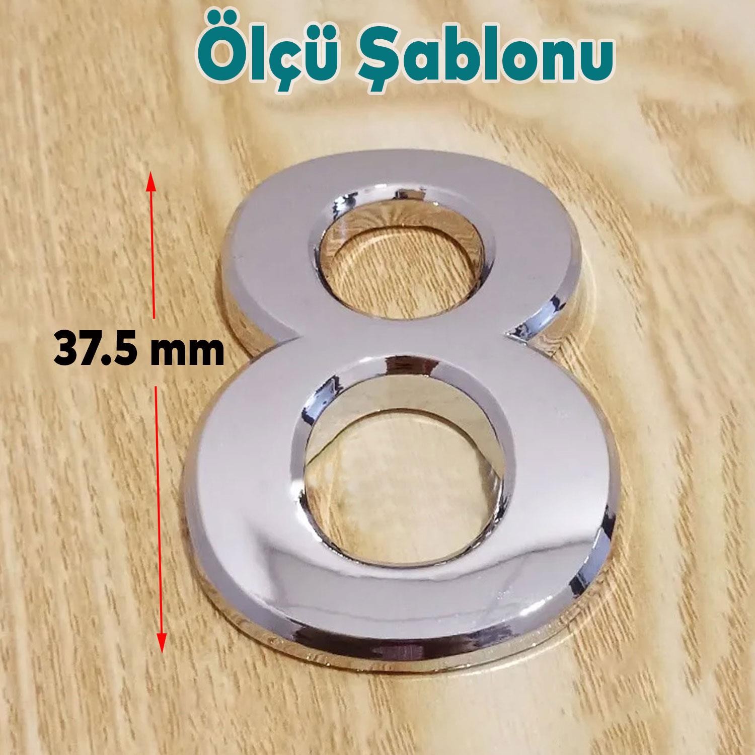 Kapı Numarası Yapışkanlı Parlak Krom Numaraları 37.5 mm 8 Numara Rakam Sayı
