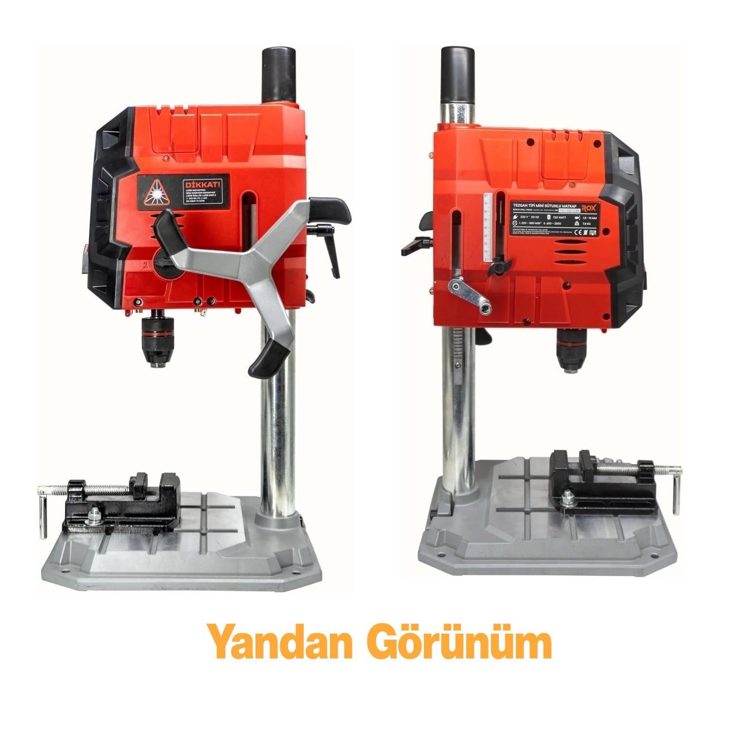Elektrikli Tezgah Tipi Sütunlu Matkap Mandren 13 mm Dijital Ekran 720 W 2500 Rpm Lazerli Mengeneli 
