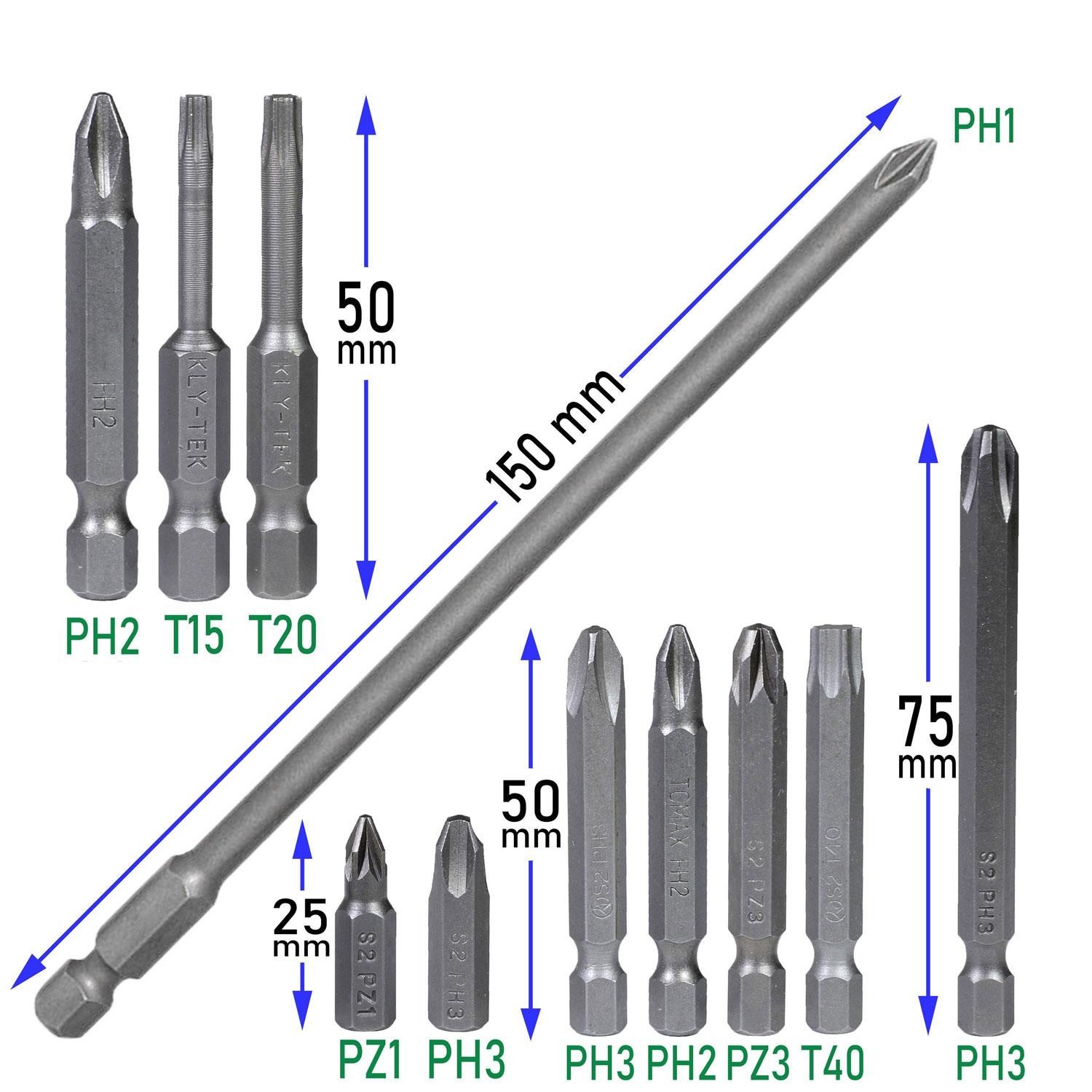 Klytek Matkap Bits Uç Vidalama Ucu Düz Yıldız Torx Uç (11 PARÇA)