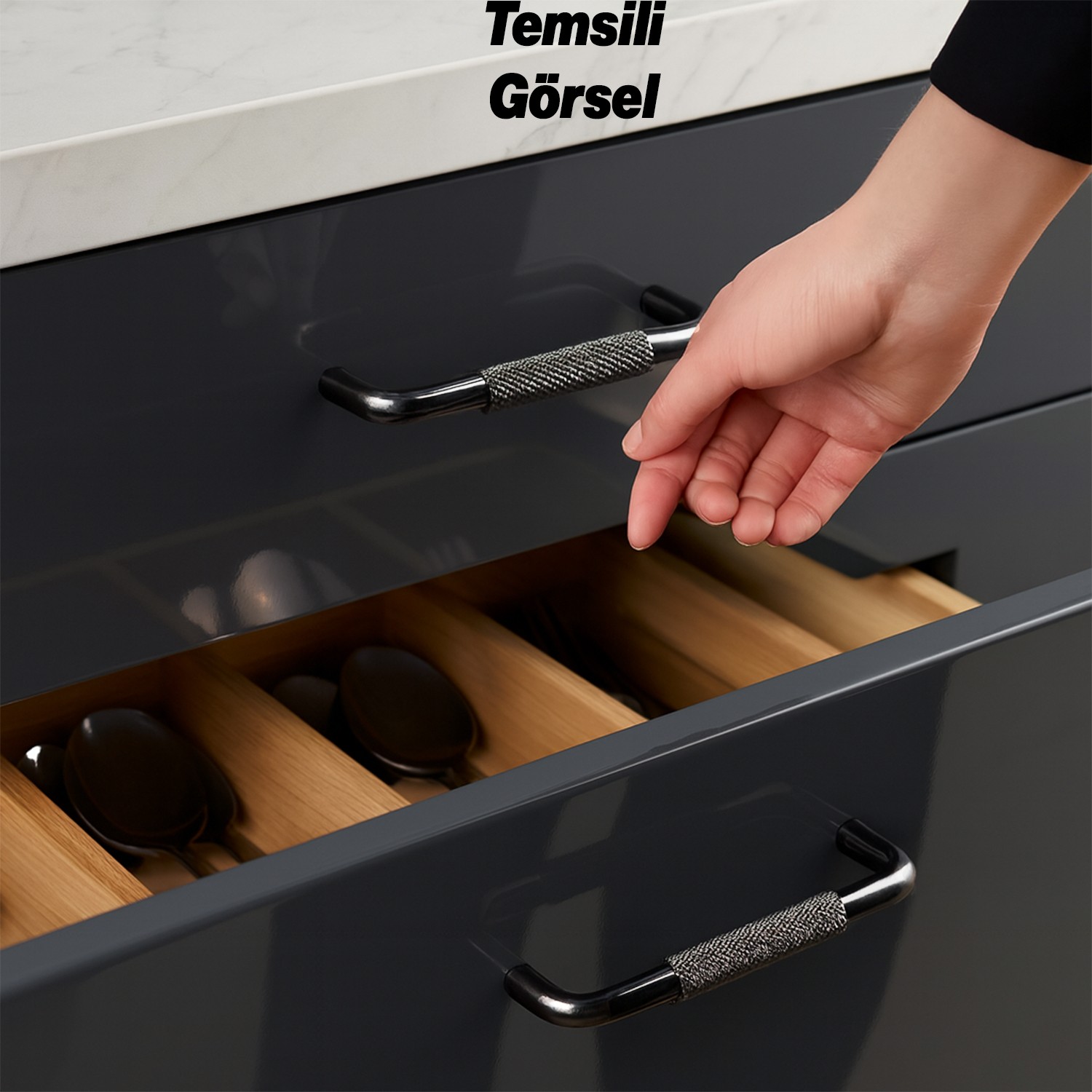 Tırtıklı Füme Metal Kulp 128 mm 12.8 cm Mobilya Çekmece Dolap Dolabı Modern Kapak Kulpları