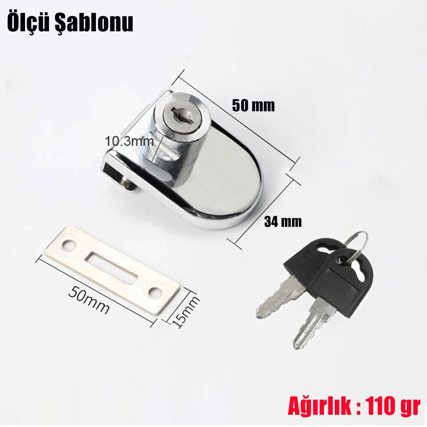 Ugr Cam Kilidi 21 mm Metal 2 Anahtarlı Vitrin Pano Kilidi 