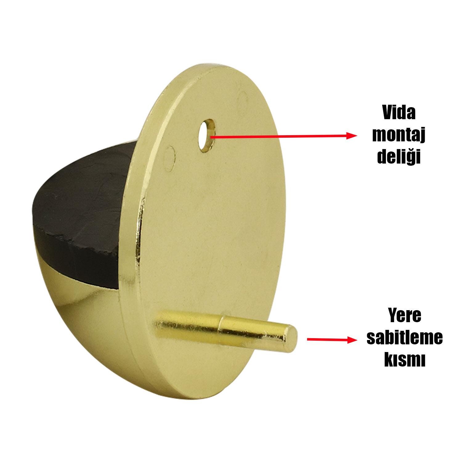 Yarımay Kapı Stoperi Tamponu Vidalı Metal Kapı Stopu Durdurucu Tutucu Gold Altın