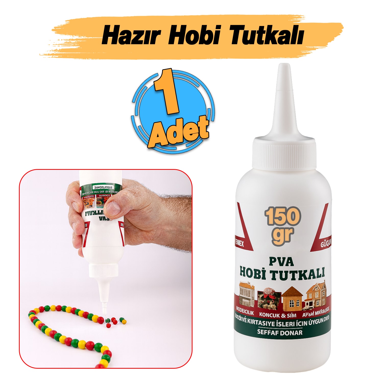Hazır PVA Hobi Tutkalı 150 gram Şeffaf Ahşap Karton Kumaş Kağıt DIY Uygulama Maket Yapım Yapıştırıcı