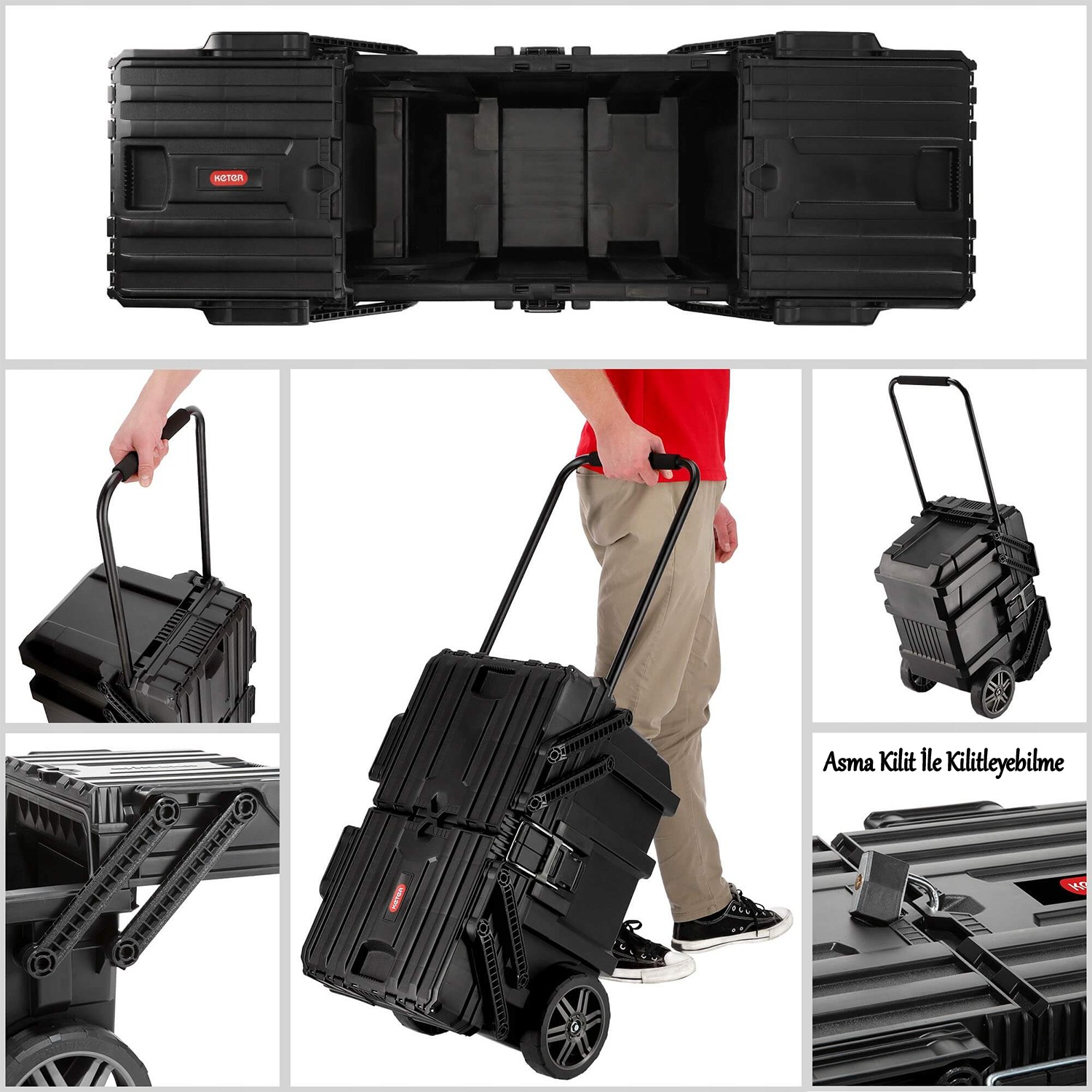 Katlanabilir Cantileverjob Takım Çantası Plastik Organizer Bölmeli Kapaklı Tekerlekli Takım Sandığı
