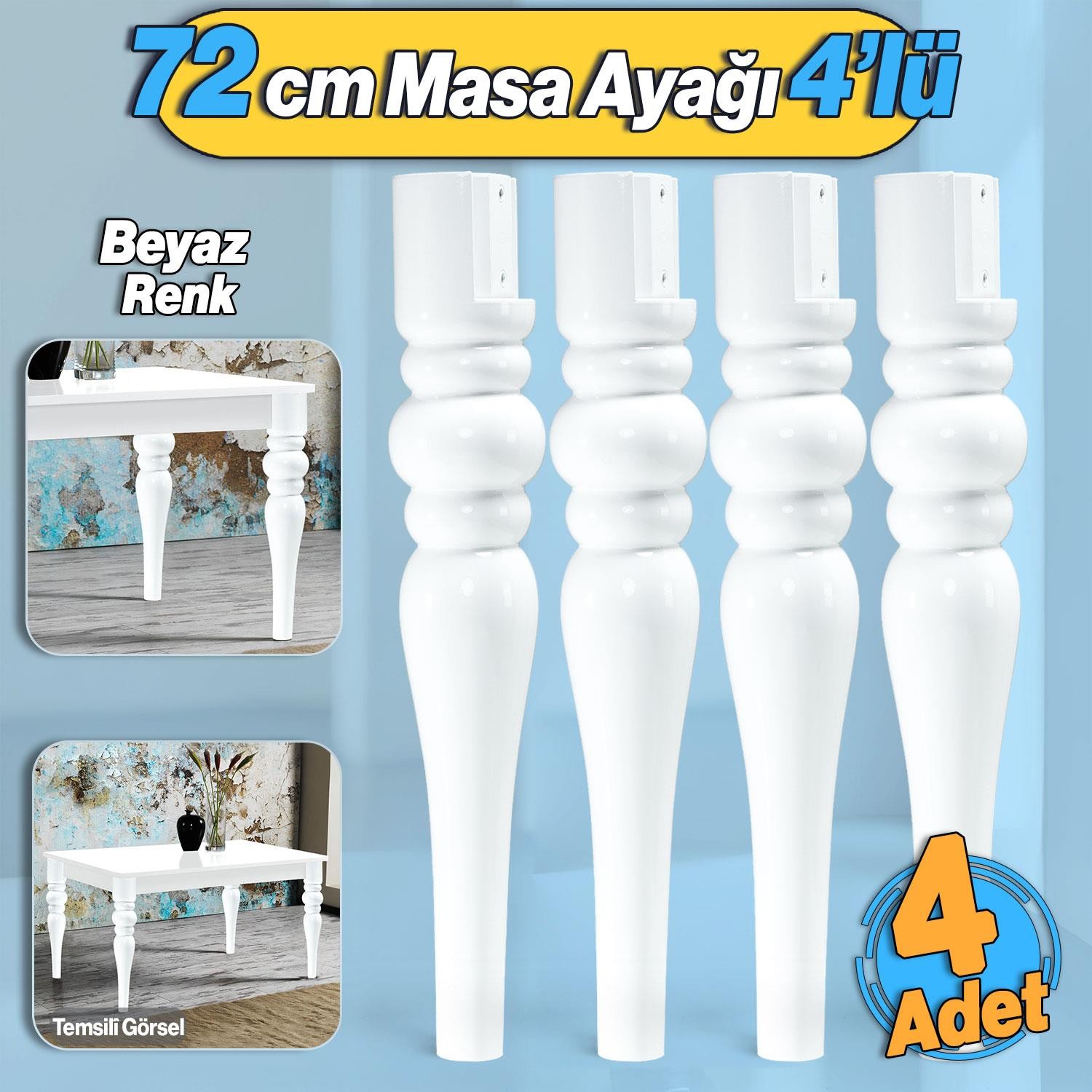 4 Adet Marina Masa Dresuar Ayağı 72 cm Plastik Ayak Beyaz Mutfak Yemek Masası Mobilya Ayakları