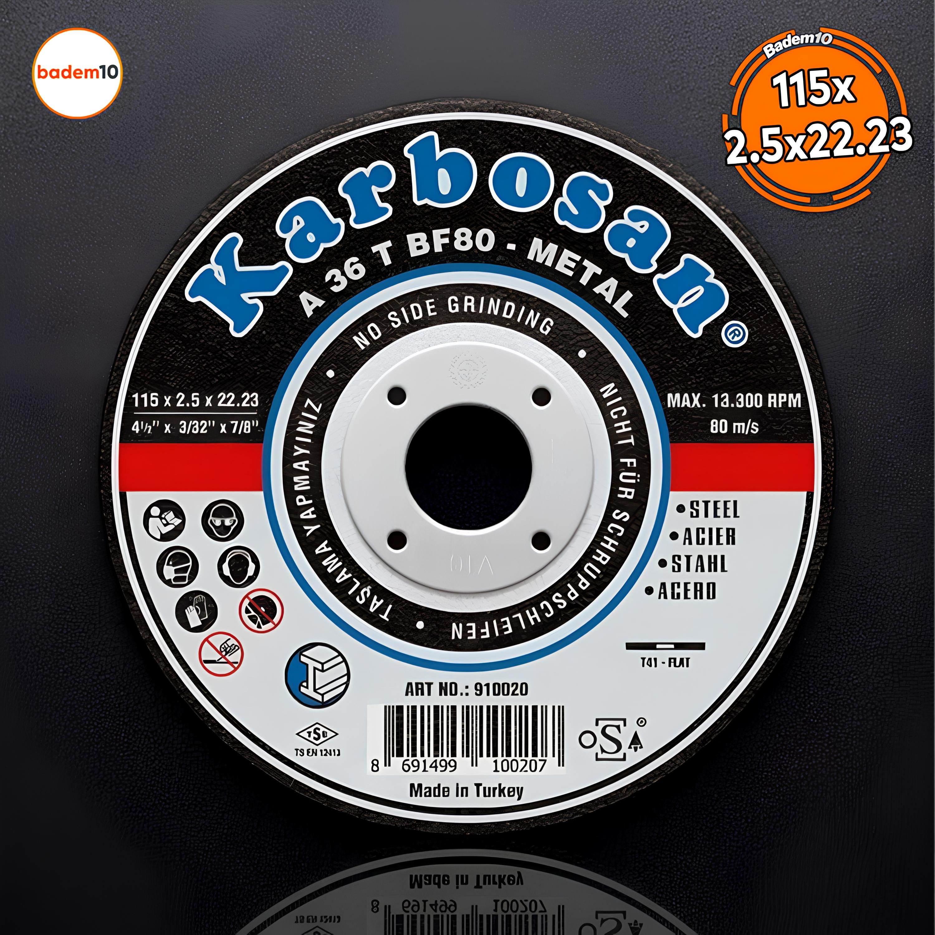Karbosan Metal Kesici Taş Disk Taşlama Spiral Demir Kesme Diski 115x2.5x22.23 mm
