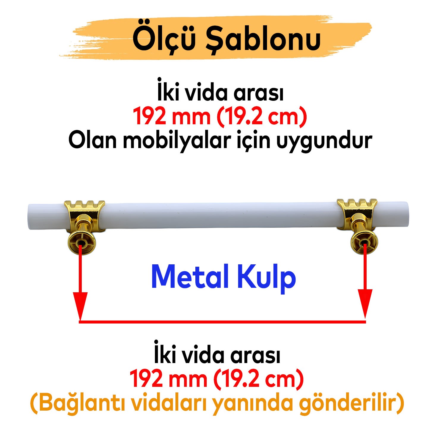 Eylül Mobilya Mutfak Dolabı Çekmece Dolap Kulpları Kapak Kulpu Kulbu Beyaz Altın 192 mm Metal Kulp