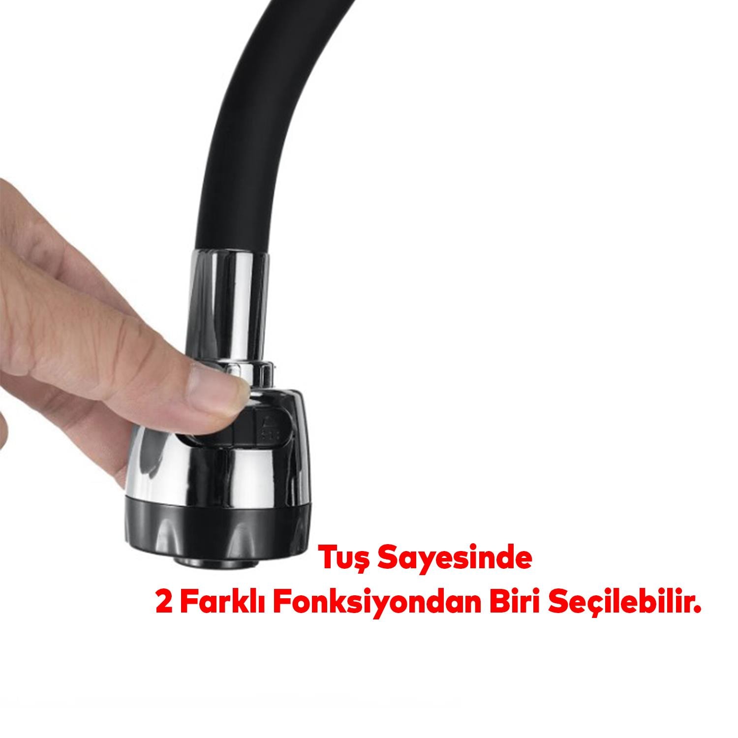 Mutfak Musluk Batarya Kuğu Evye Borusu Oynar Hortumlu Siyah Renk 2 Kademe Su Kubar Ayarlı Başlık