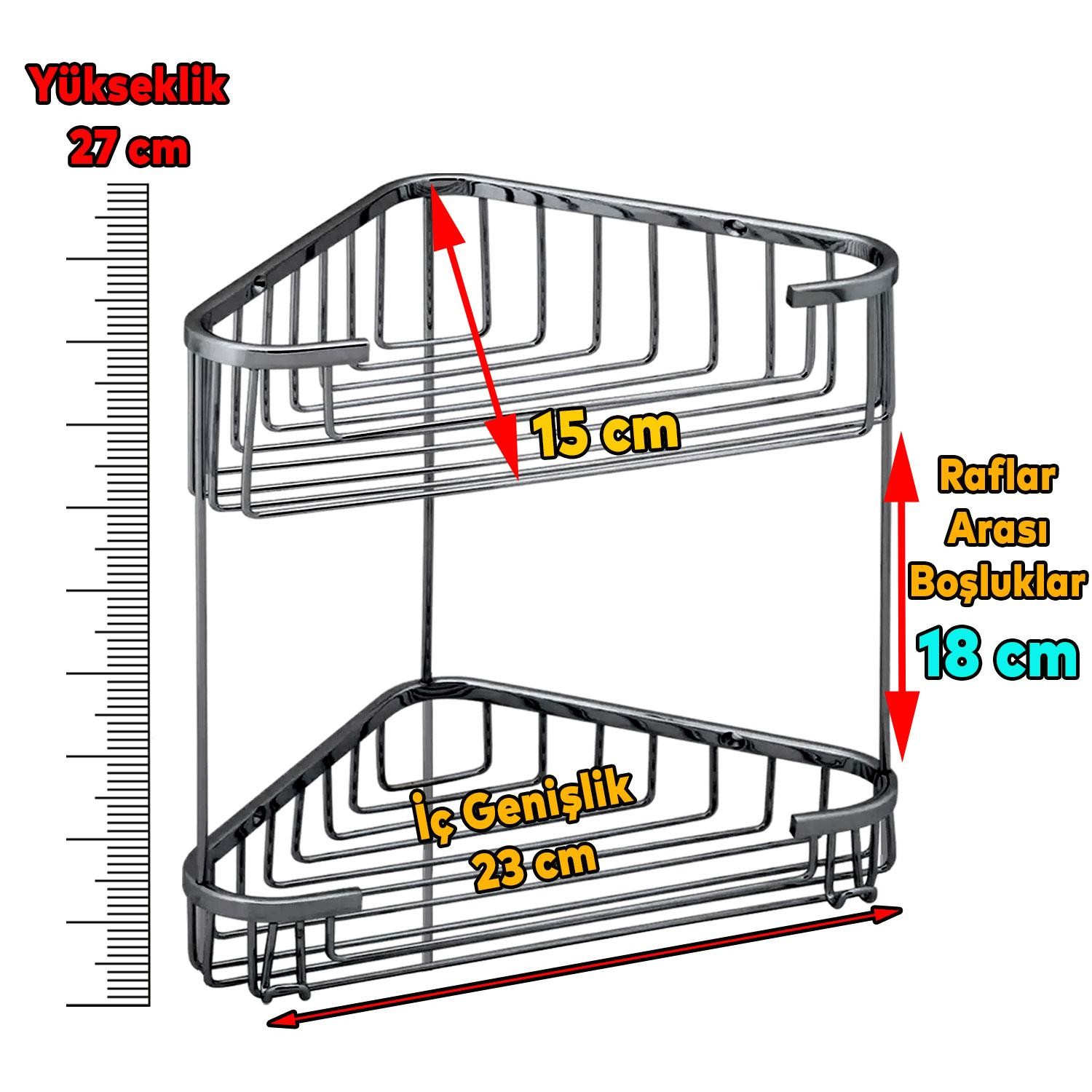 Banyo Duş Rafı Şampuanlık Köşelik Üçgen Krom 2 Katlı Malzemelik Organizer Düzenleyici Mutfak Eşya Rafı