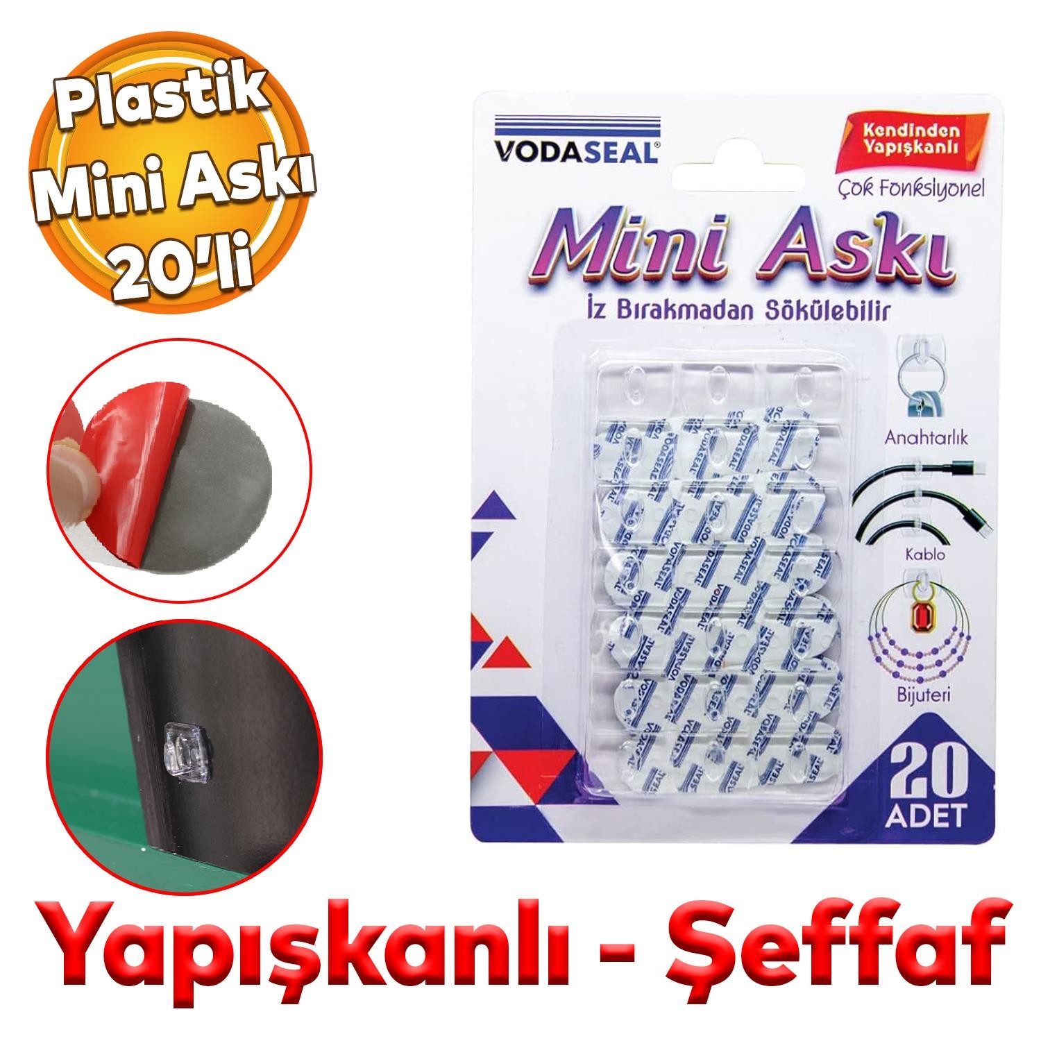 Yapışkanlı Banyo Lavabo Mutfak Askılık Şeffaf Plastik Sağlam Asma İz Bırakmayan Mini Askı 20 Adetli Set 