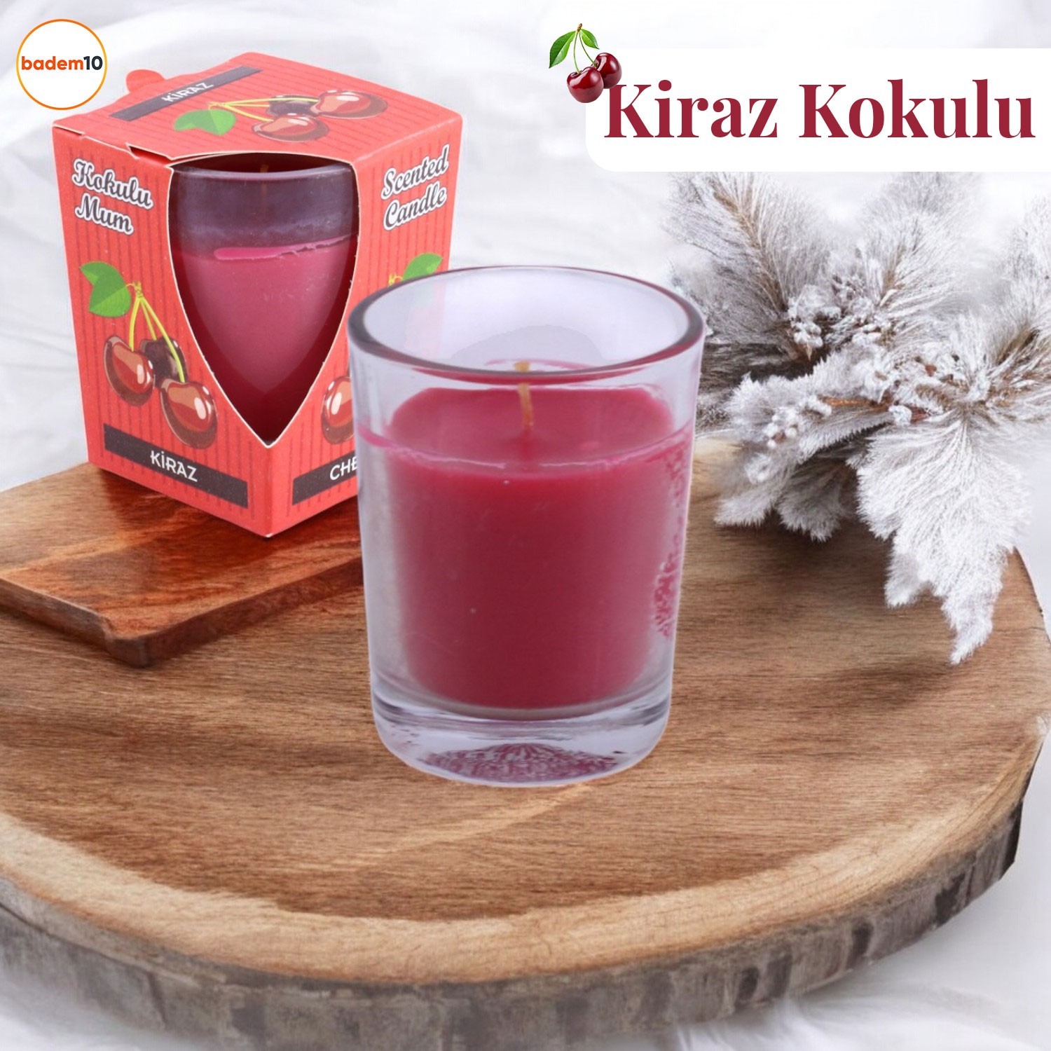 Kokulu Mum Dekoratif Mini Cam Kavanoz Bardak Mumluk Kandil Kırmızı Hediyelik Kiraz Kokulu Mumlar