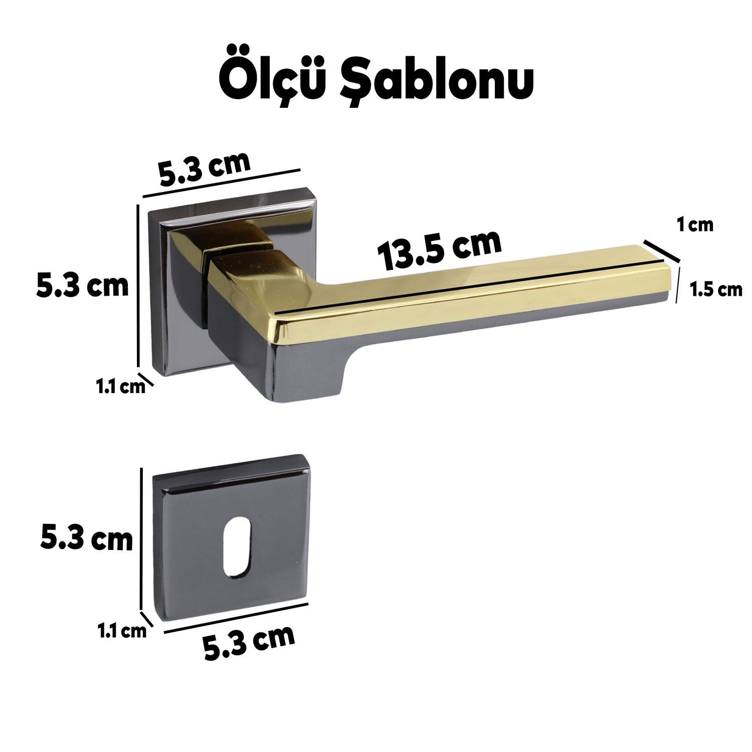 Defne  Lüx Füme Gold Kare Rozetli Oda Kapısı Uyumlu Kapı Kolu Sağa ve Sola Uygun Kapı Kolları 1 Takım