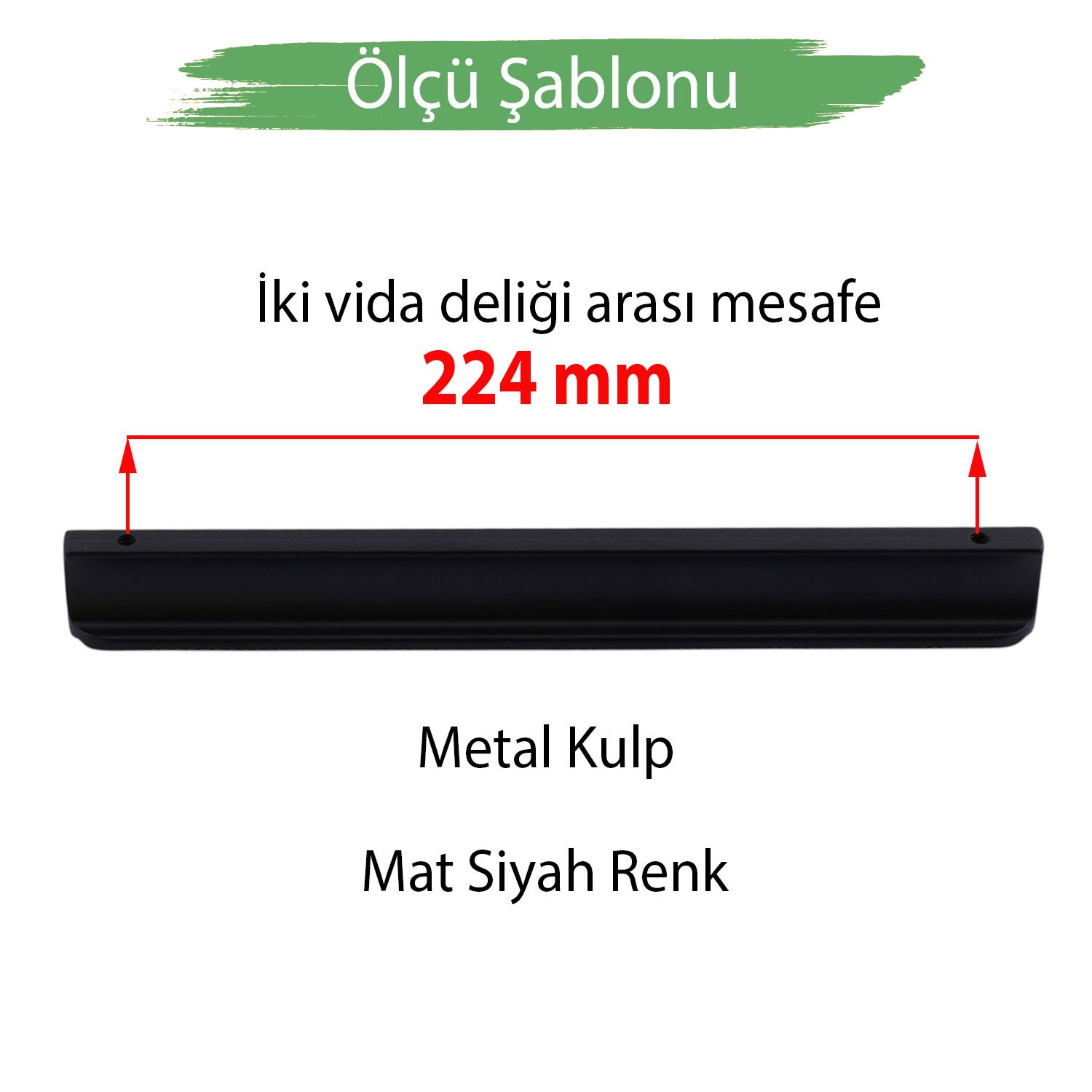 Dombay Mat Siyah Metal Kulp 224 mm 22.4 cm Mobilya Çekmece Mutfak Dolabı Dolap Kulpları Kulbu Kulpu