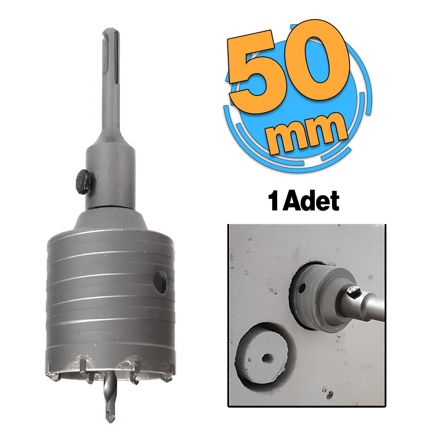 Adaptörlü Metal Sds Plus Elmas Panç Ø 50 mm Çap Delik Oyuk Açma Delme Buat Açma Testeresi 1 Adet