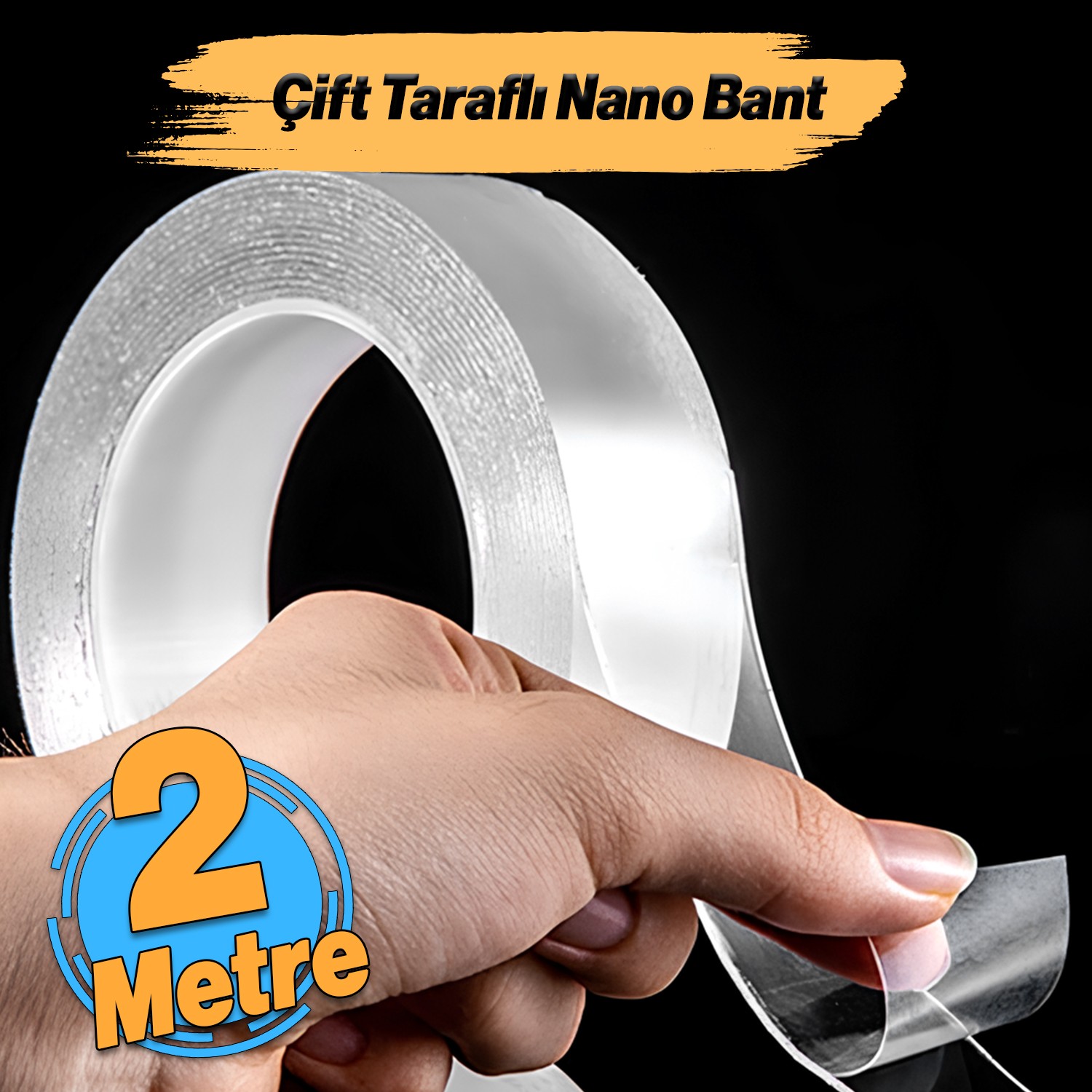 Çift Taraflı Nano Bant Güçlü Yapıştırma Bandı Şeffaf 18 mm x 2 Metre Suya Dayanıklı Yıkanabilir