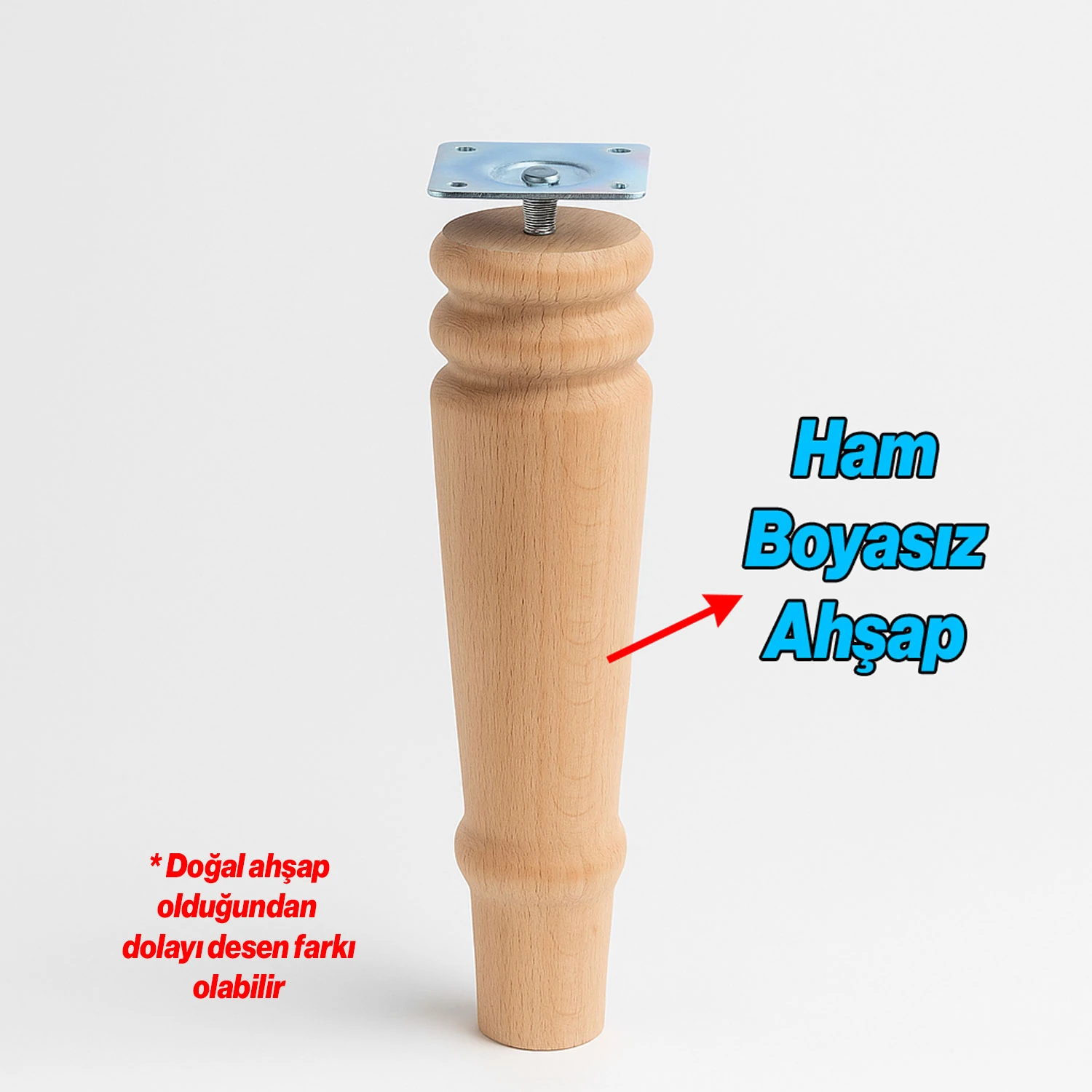 Bohem 20 cm Doğal Ahşap Ayak 4 ADET SET Boyasız Silindir Mobilya Koltuk Kanepe Ayağı Aparat Dahil