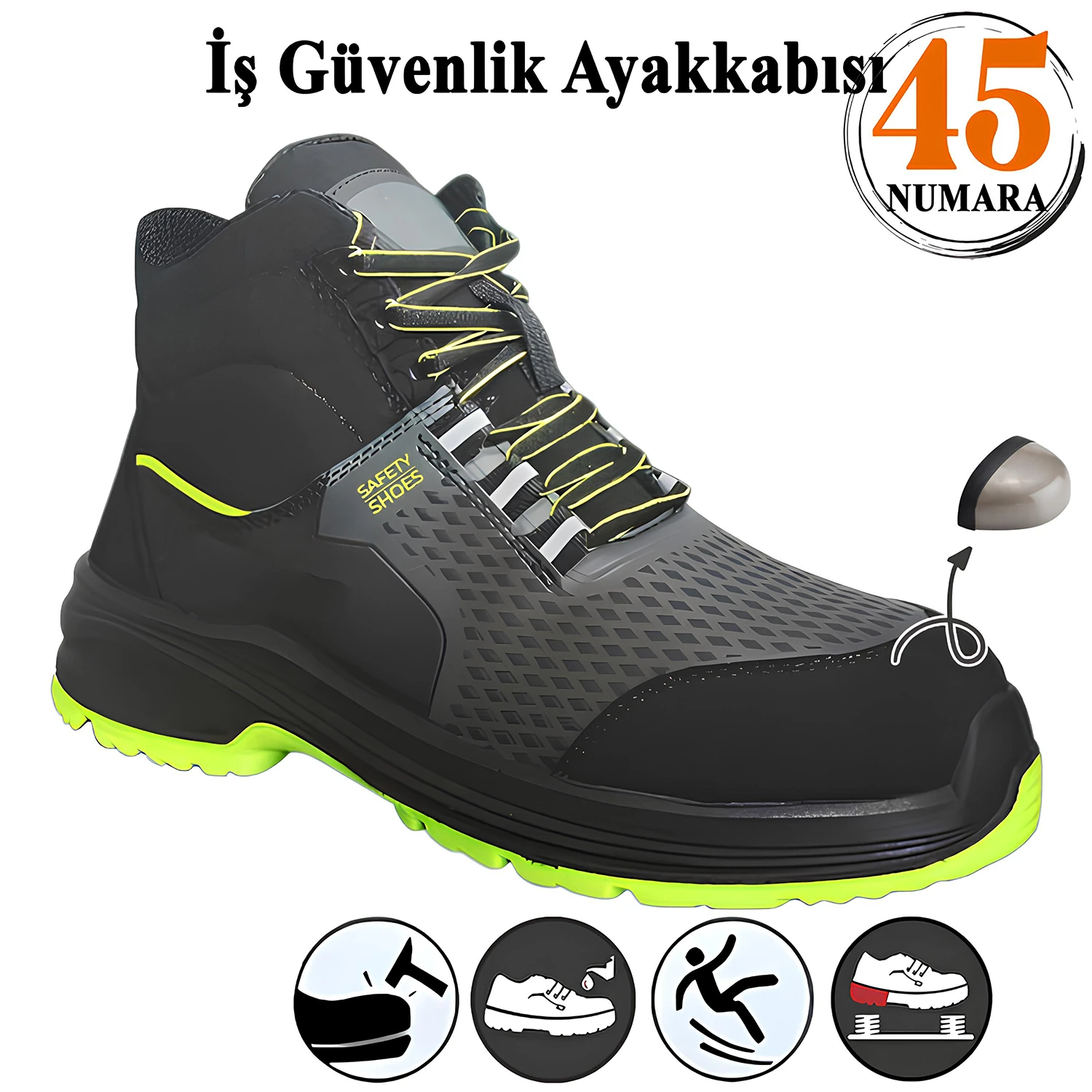 İş Ayakkabısı 45 Numara Süet Delikli Nefes Alan Çelik Burunlu İnşaatçı Tekstil Güvenlik Ayakkabı Bot