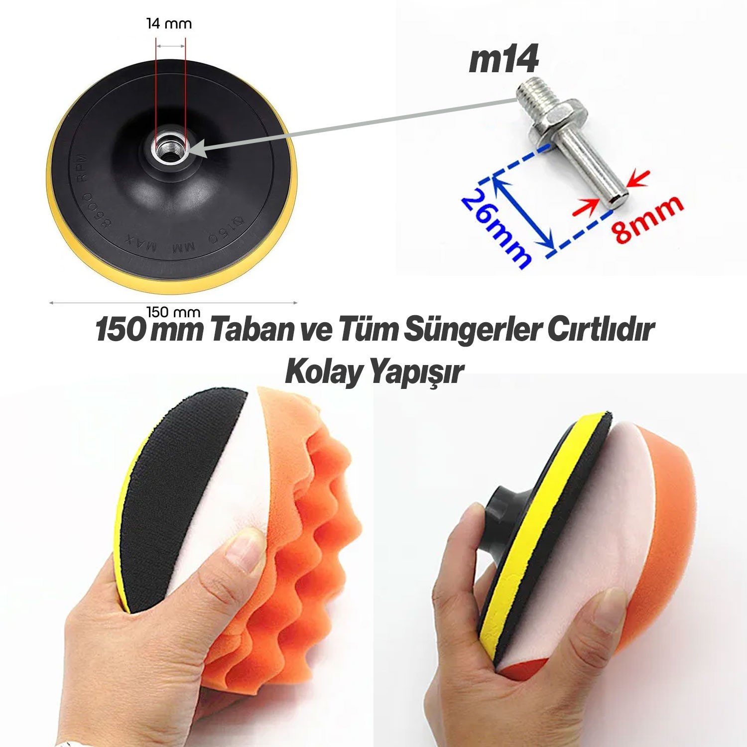 Pasta Cila Polisaj Süngeri Seti Büyük Boy 11 Parça 150mm Matkap Uyumlu Oto Seramik Wax Parlatma Pedi
