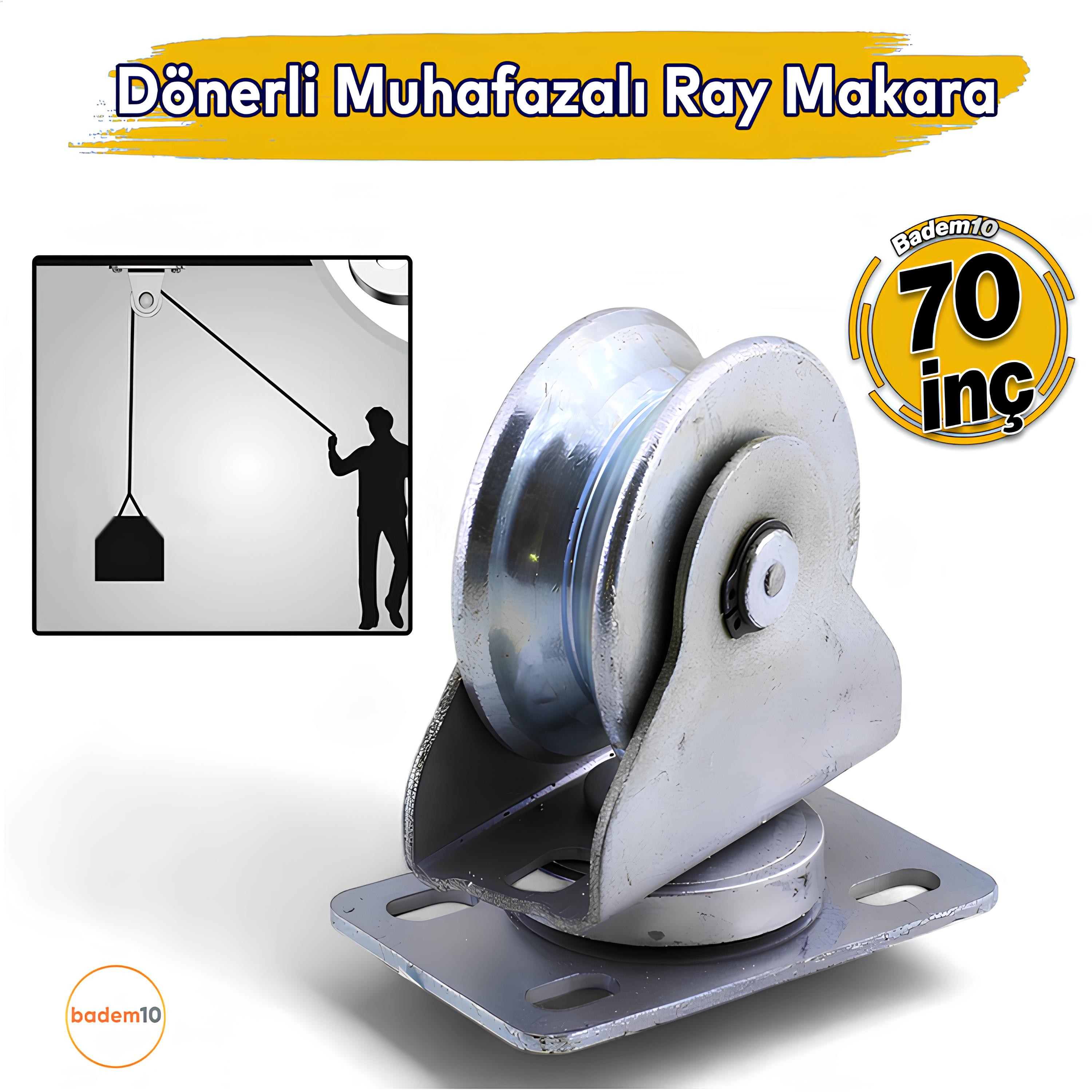 Tablalı Kepli Dönerli Oynar Hareketli Başlı Makara Metal Rulman Muhafazalı Ray Makara 70"