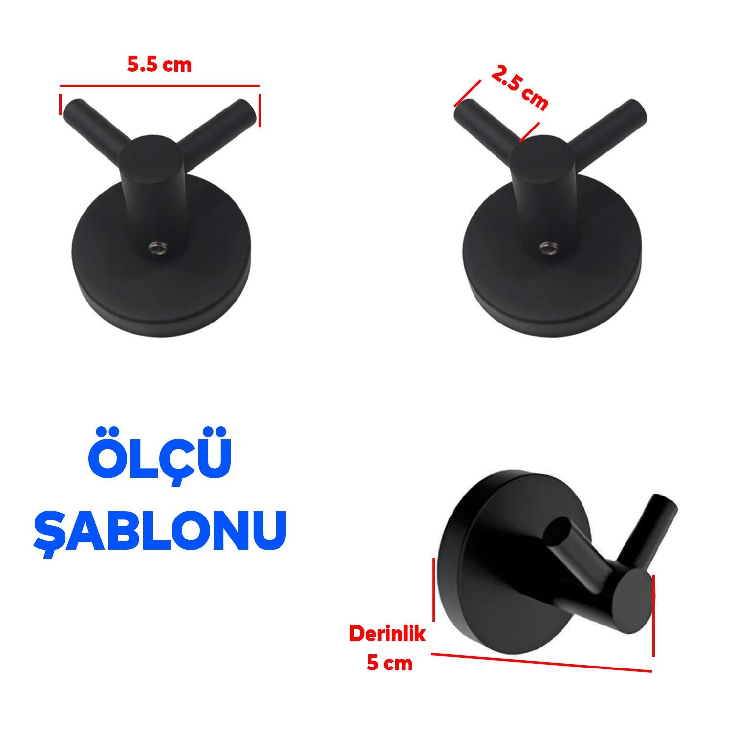 Siyah İkili Askılık 3’lü Set Vidalı Paslanmaz Metal Duvar Askısı Banyo ve Mutfak İçin Modern Tasarım
