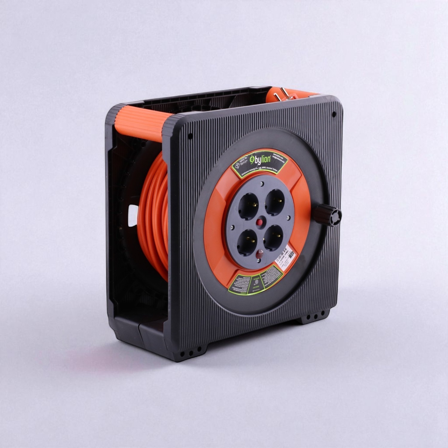 Makaralı CCA Uzatma Kablosu 50 Metre 3x1.5 mm 4 Prizli Termal Sigortalı Plastik Seyyar Kaset Tipi