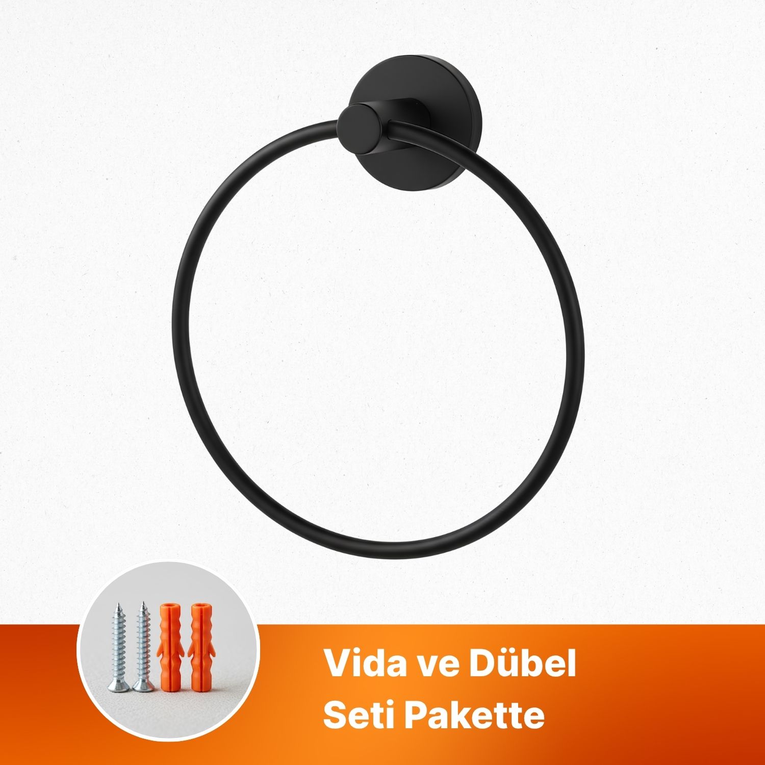 Vidalı Siyah Renkli Yuvarlak 16 cm Banyo Mutfak Lavabo Pratik Havluluk Askılığı