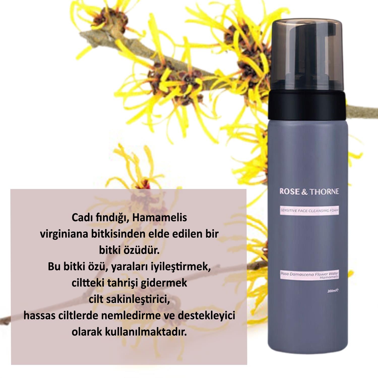 Rose Thorne 200 Ml Hassas Yüz Temizleme Makyaj Yıkama Köpüğü Nemlendirme Hamamelis Gülsuyu Tonik