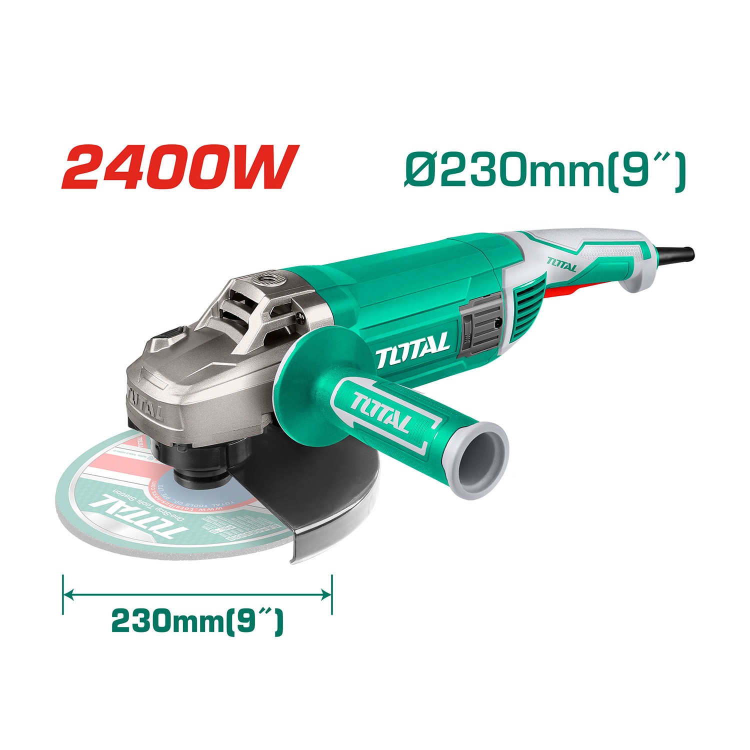 Total Elektrikli Büyük Avuç Taşlama Spiral Makinesi 2400 W 6400 rpm Kömürlü M14 Mil 230 mm Disk Çapı