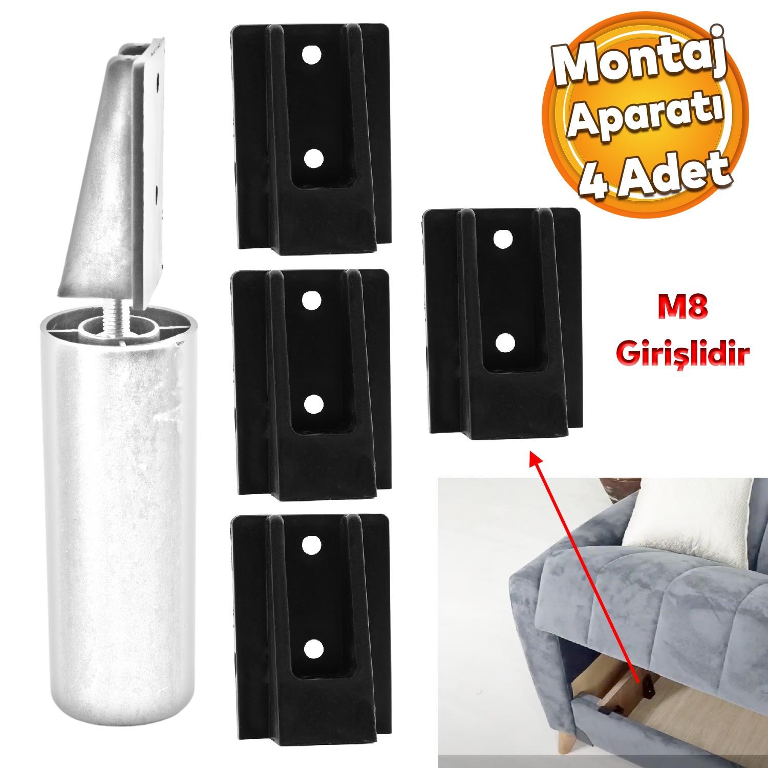 Mobilya Masa Baza Sehpa Gizli Montaj Ayağı Plastik Bağlantı Aparatı M8 Civatalı Tabanı 4 ADET