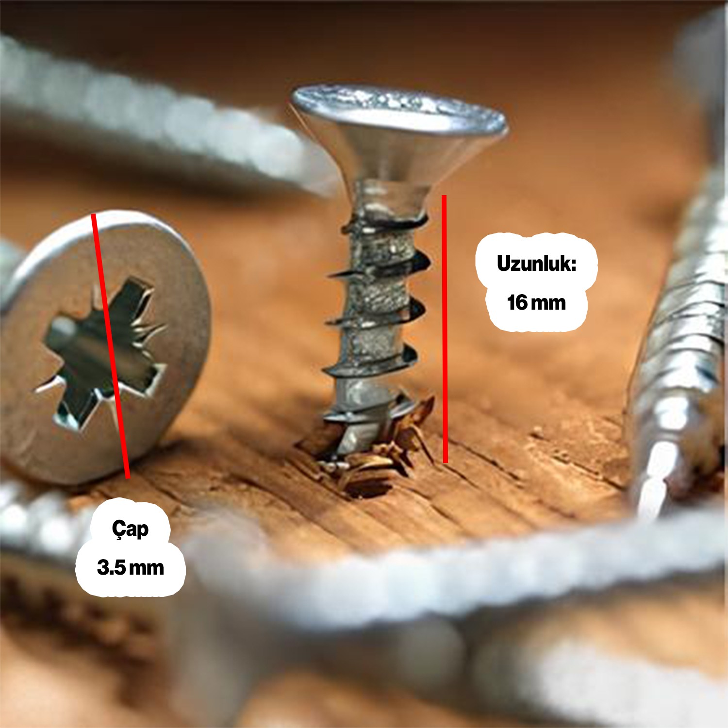 Sunta Vidası 3.5x16 Mm Paket 1000 Adet Sivri Uçlu Ahşap Tahta Ağaç Mobilya Ayak Kulp Vidası