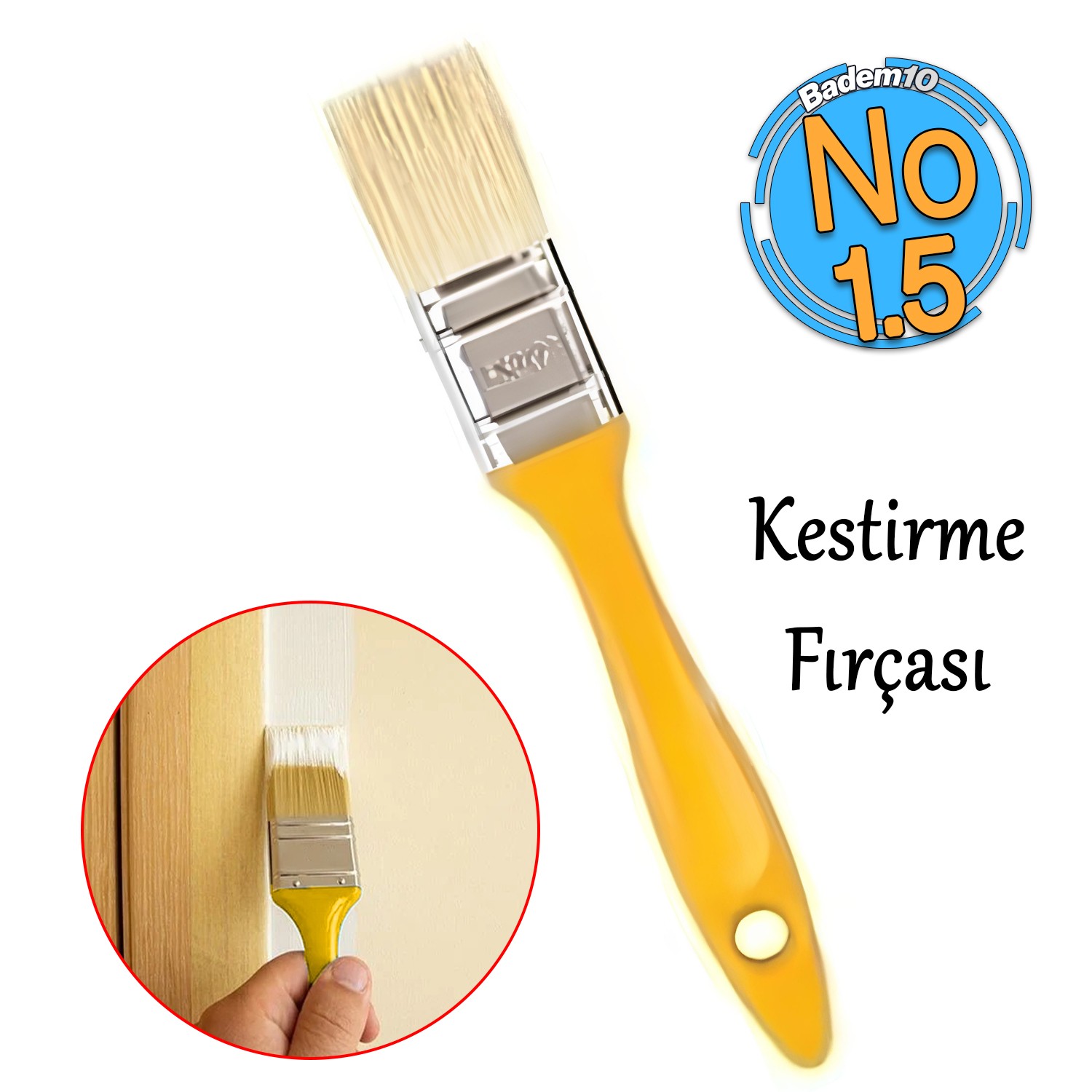 Plastik Saplı Kestirme Boyama Fırçası No 1.5 Numara Tavan Boya Kıl Fırça İç Dış Cephe