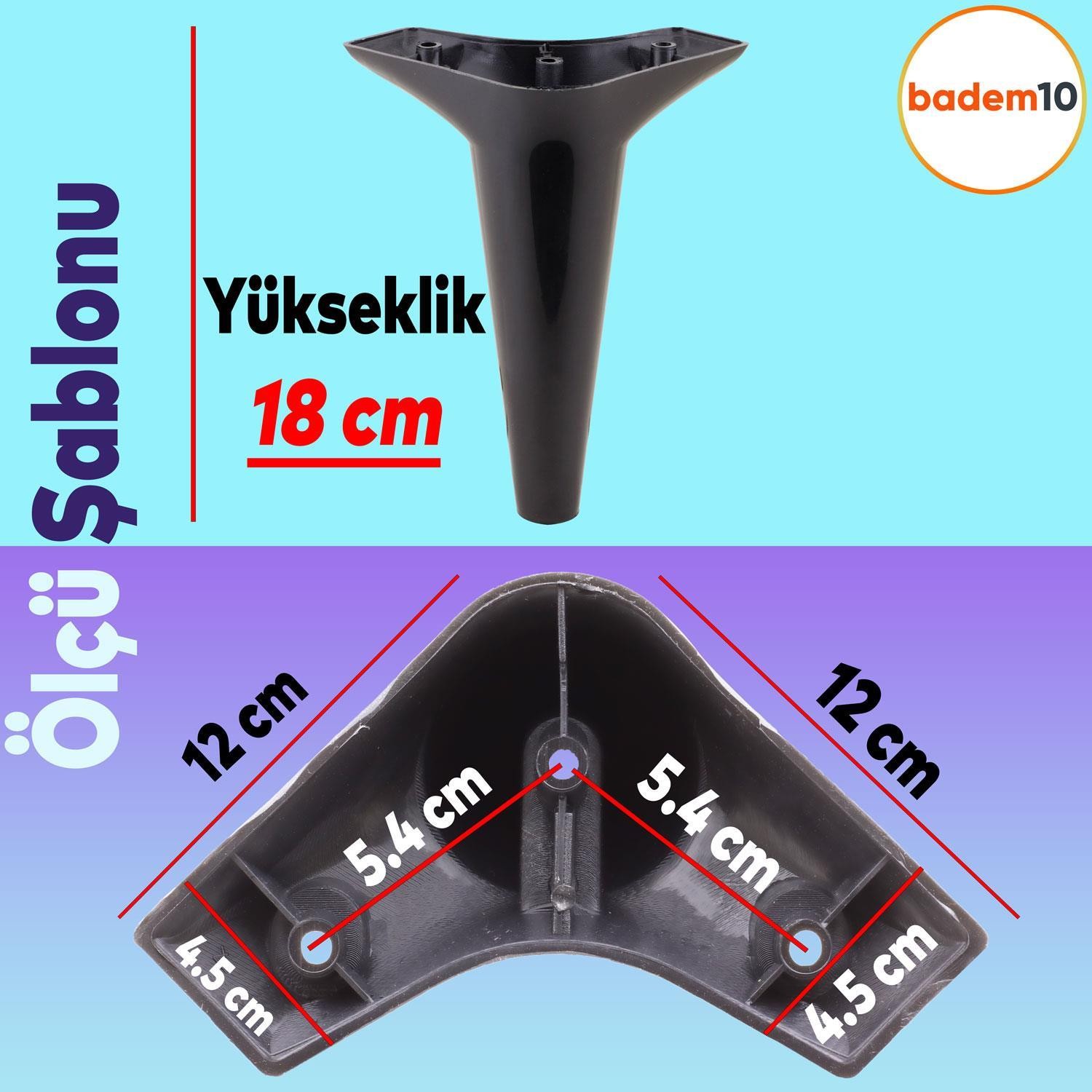 Aspen Lüks Mobilya Kanepe Sehpa Puf Koltuk Ayağı  Siyah Baza Ayak 18 cm (4 ADET)