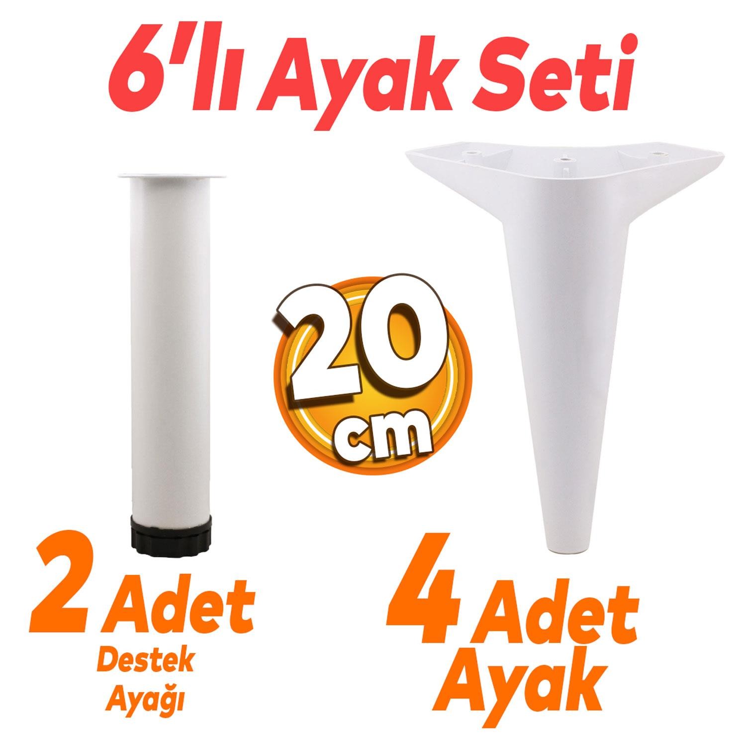Aspen 6'lı Set Mobilya Tv Ünitesi Koltuk Kanepe Konsol Destek Ayağı Ayakları 20 Cm Ayak Beyaz