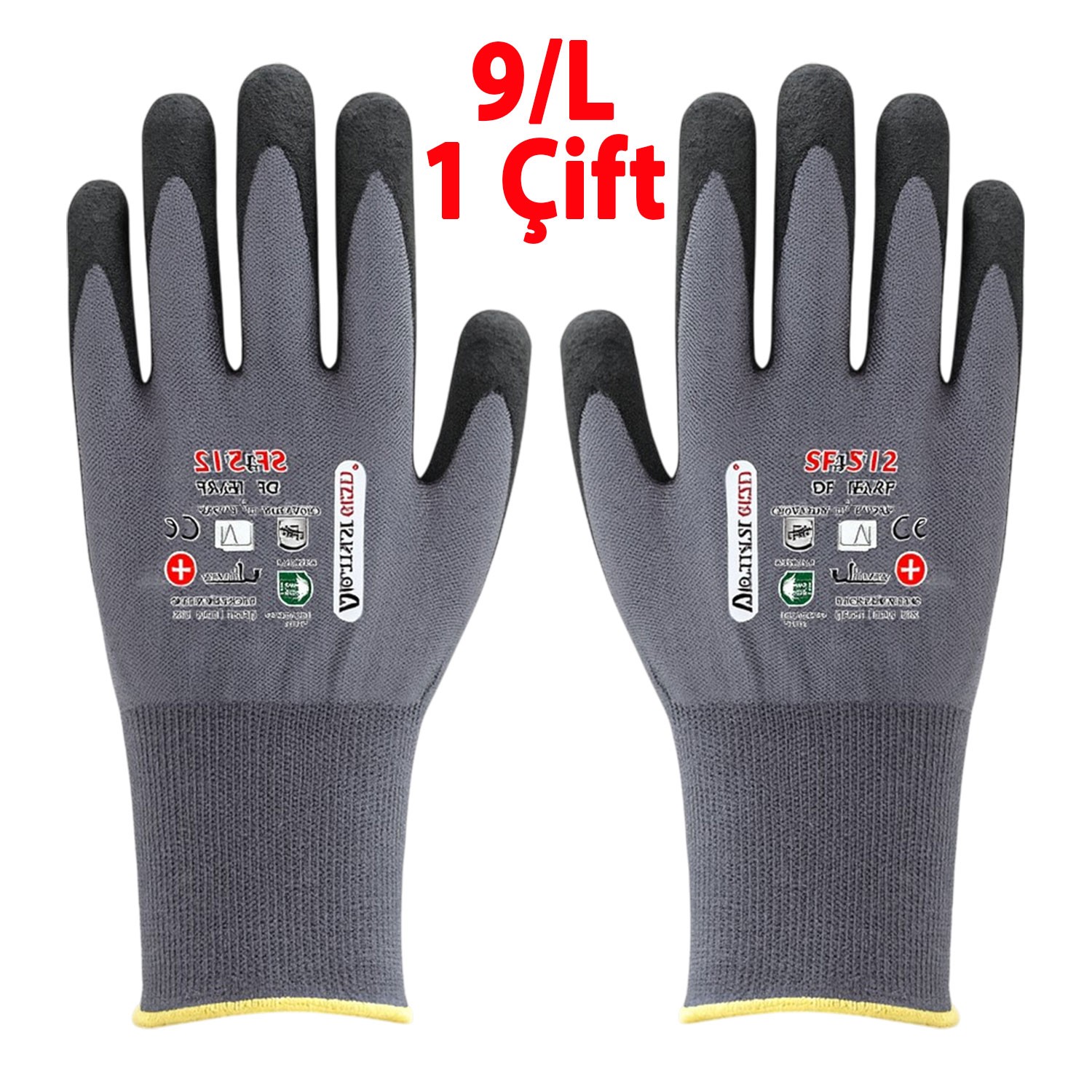 Ultra Grip Nitril Kaplı Eldiven 9/L Beden Kaymaz Sanayi Tipi İş Eldiveni Usta Güvenlik Koruyucu