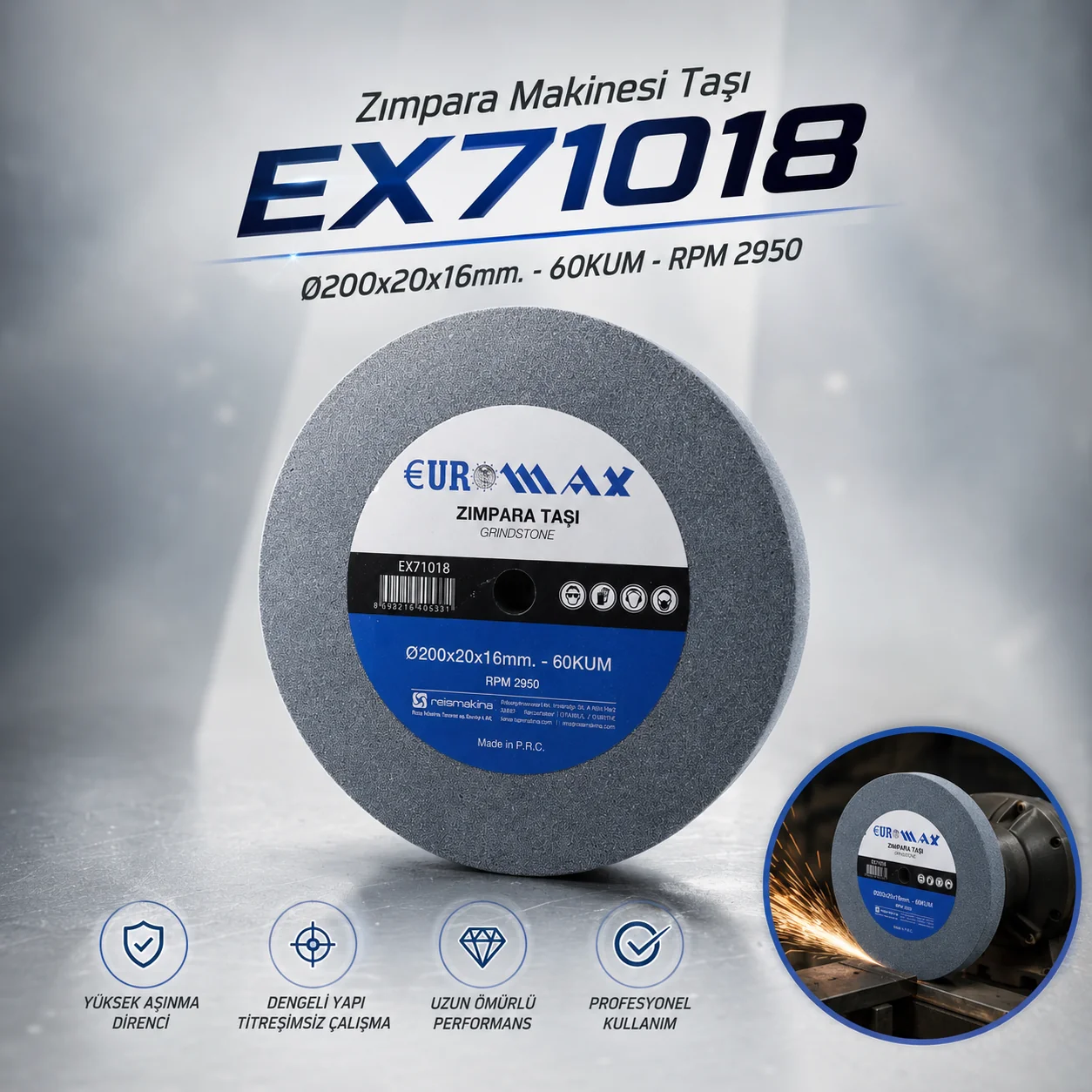 Zımpara Makinesi Taşı 200x20x16 mm 60 Kum Taşlama Bileme Taşı 2950