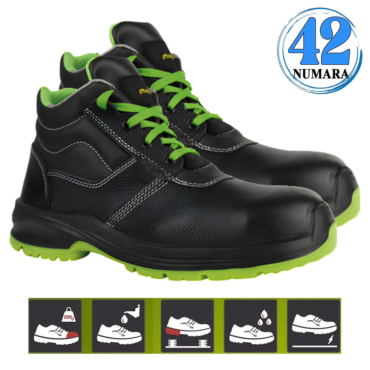 42 Numara İş Ayakkabısı Çelik Demir Burunlu Kauçuk Ara Tabanlı İş Güvenlik İnşaatçı Rahat Bağcıklı