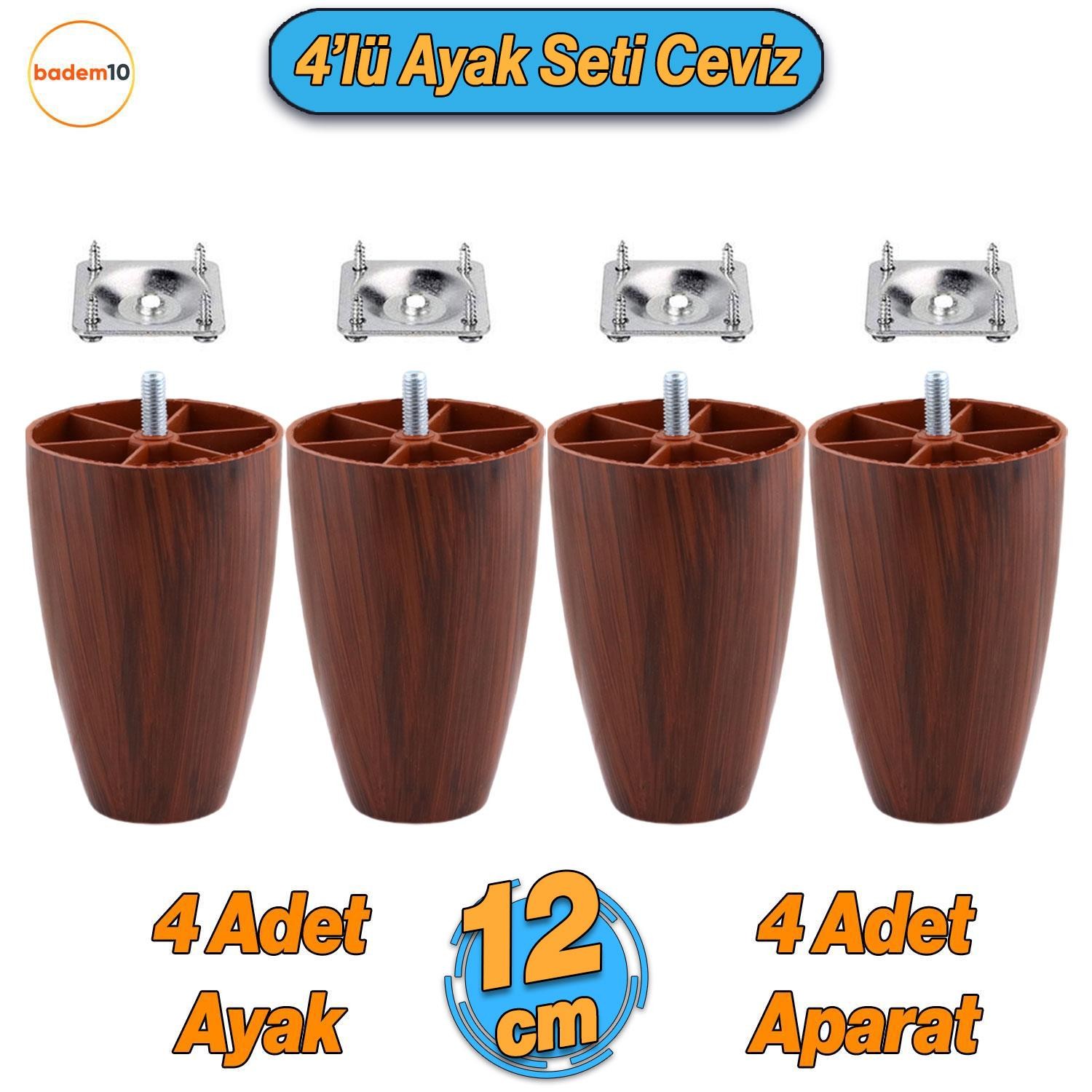 Oval 4 Adet Plastik Ayak 12 cm CEVİZ Mobilya Sehpa Kanepe Koltuk Ayağı Baza Ayakları Aparat Dahil