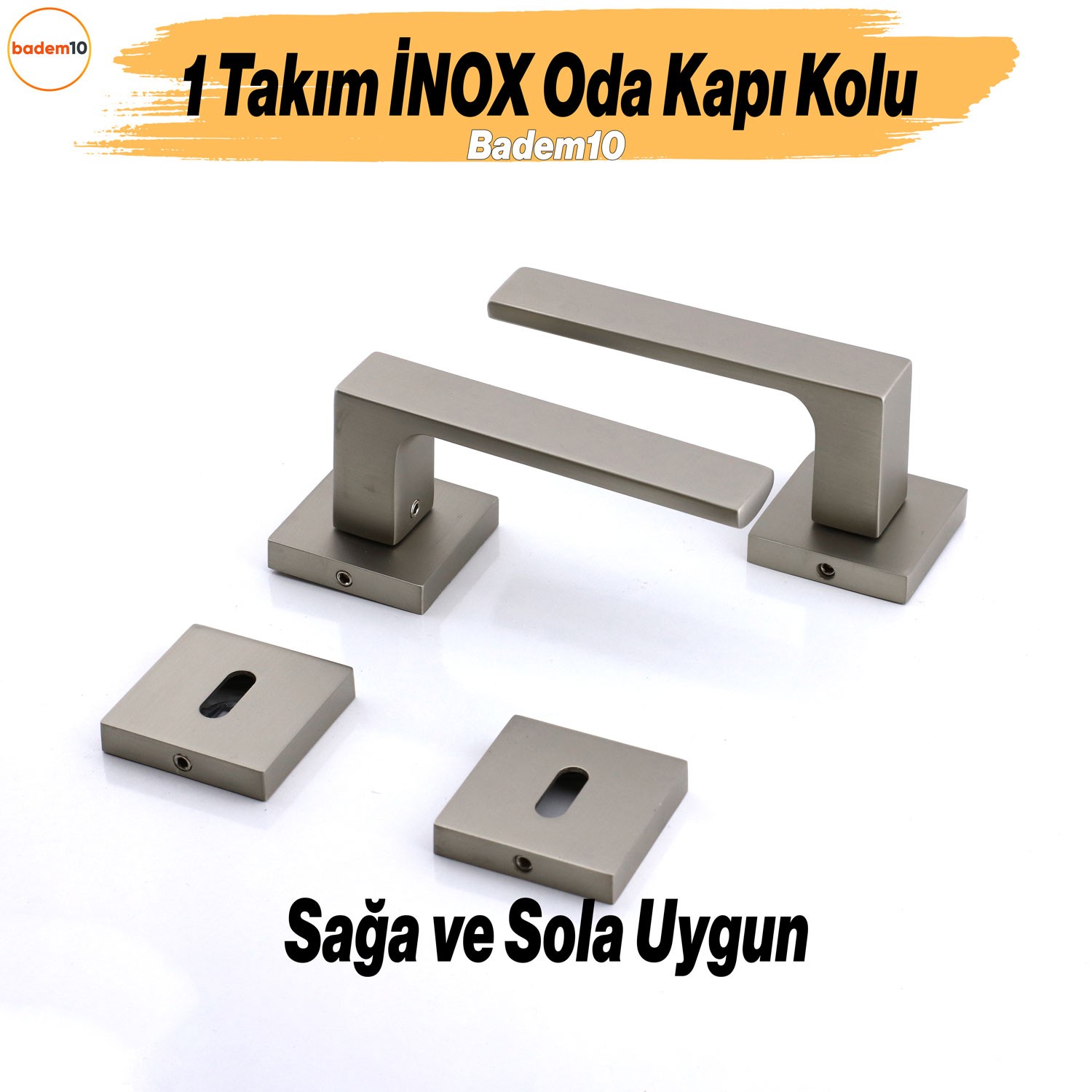 Paytak İNOX Oda Kapı Kolu Kare Rozetli Sağa Sola Uygun İç Dış Ev Oda Kapısı Kilitlenebilir 1 Takım