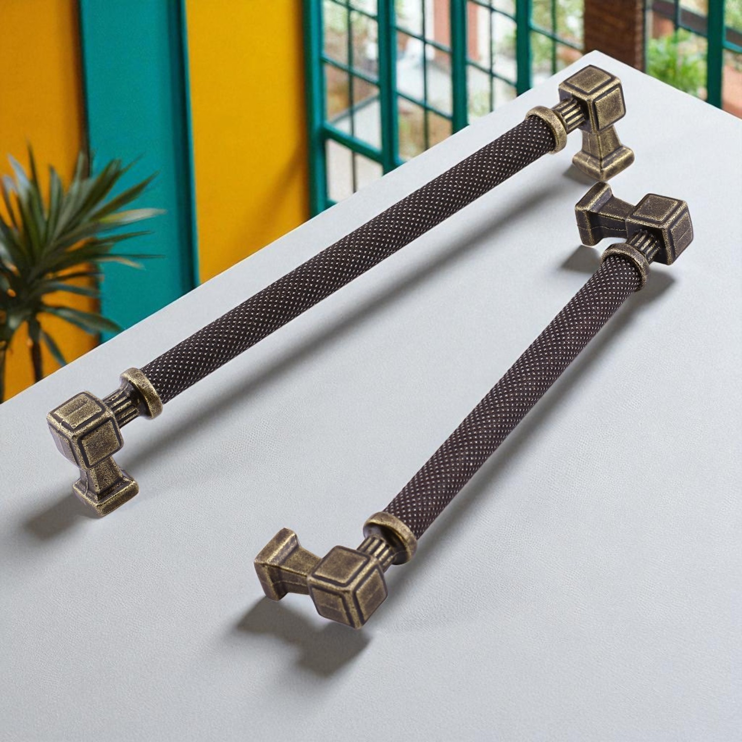 Grip Desenli Antik Sarı Metal Kulp 160 mm Mobilya Çekmece Mutfak Dolabı Dolap Modern Kapak Kulpları