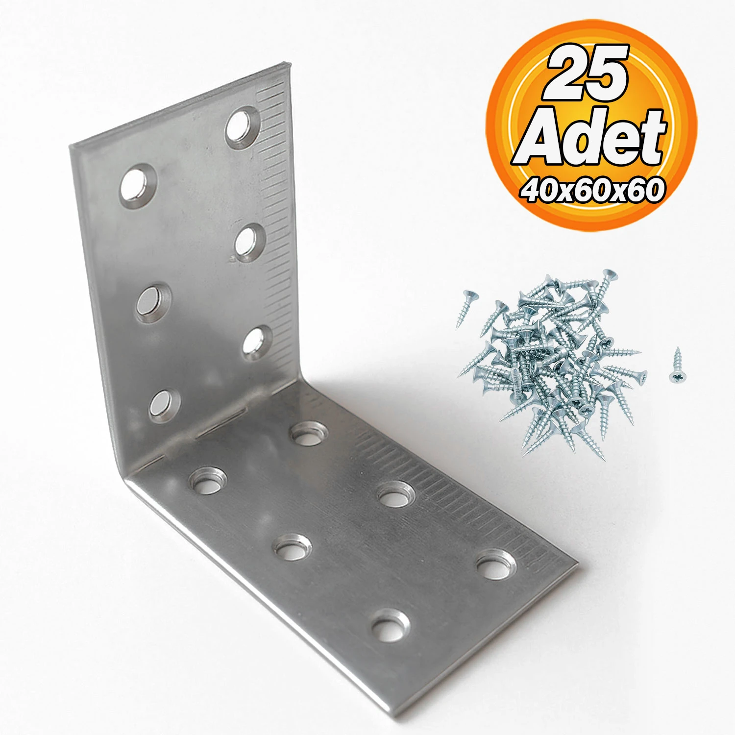 L Demir Gönye (25 ADET) 40x60x60 mm Metal Mobilya Bağlantı Aparatı Raf Köşe Sabitleme Demiri