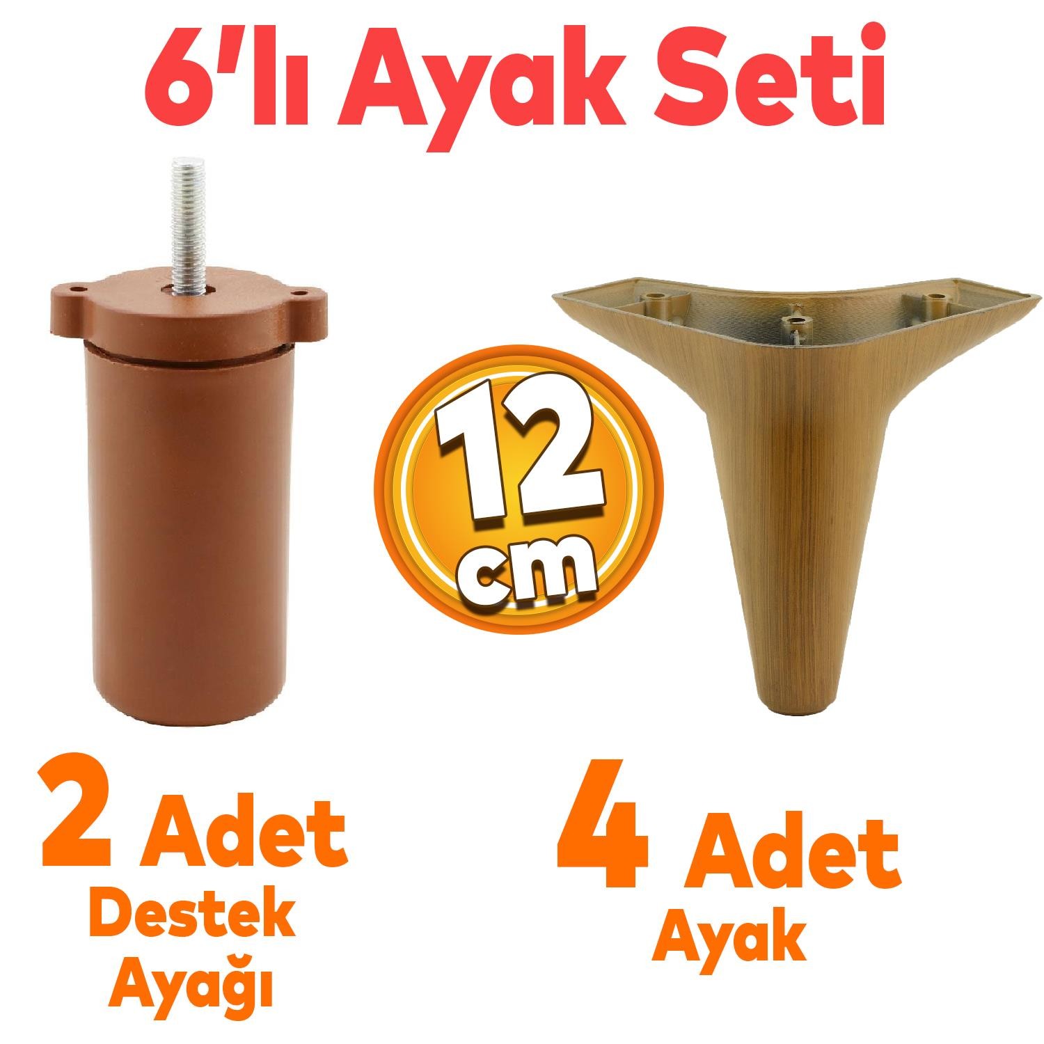 Aspen 6'lı Set Mobilya TV Ünitesi Çekyat Koltuk Kanepe Destek Ayağı 12 cm Koyu Ceviz Baza Ayak M8