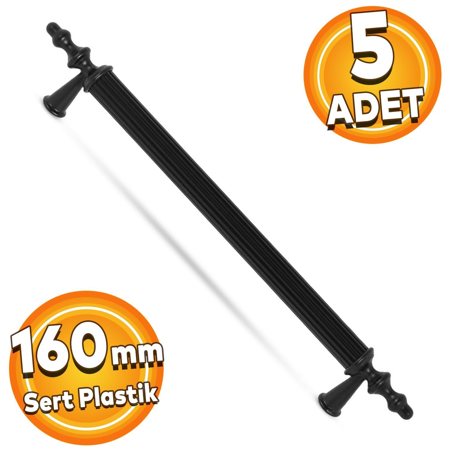 Polavit 160 Mm (SERT PLASTİK) Siyah Mobilya Çekmece Mutfak Dolap Dolabı Kulpu Kulbu Kulpları 5 Adet