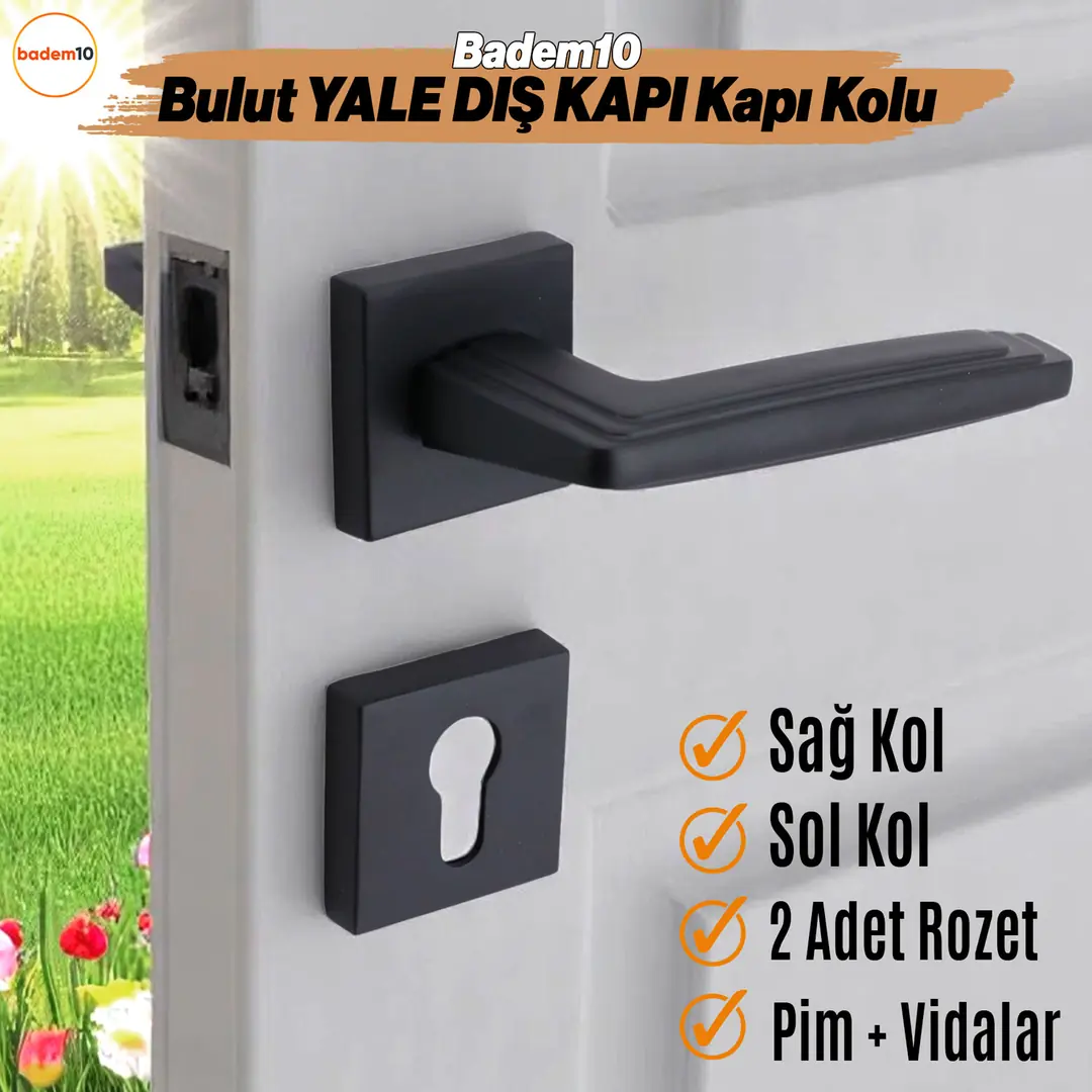 Bulut YALE DIŞ KAPI Kolu Siyah Kare Rozetli Sağa Sola Uygun Ev Kapı ...