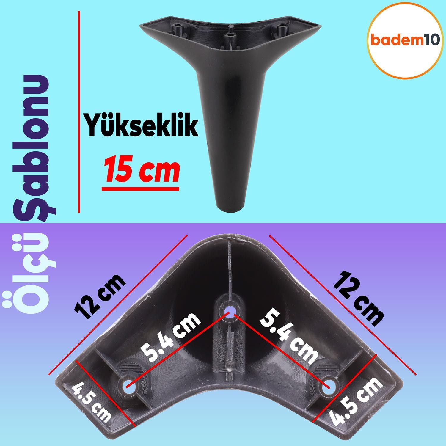 20'li Set Aspen Lüks Mobilya Koltuk Kanepe Tv Ünitesi Yükseltme Destek Ayağı 15 cm Siyah Ayakları