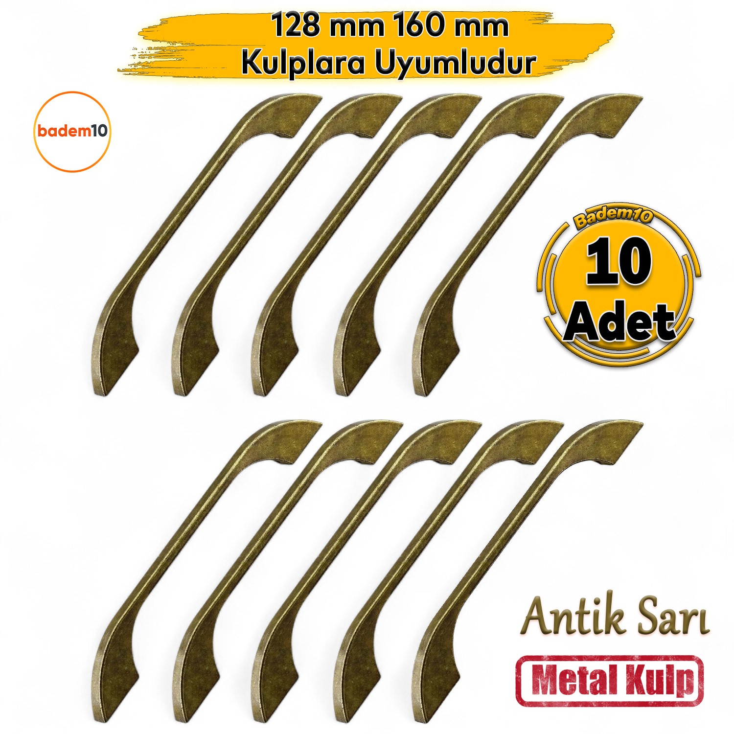 10’lu Kulp Ezgi Eskitme Antik Sarı Retro Metal Dolap Mutfak Banyo Mobilya Kulpu Kulbu 128 mm 160 mm