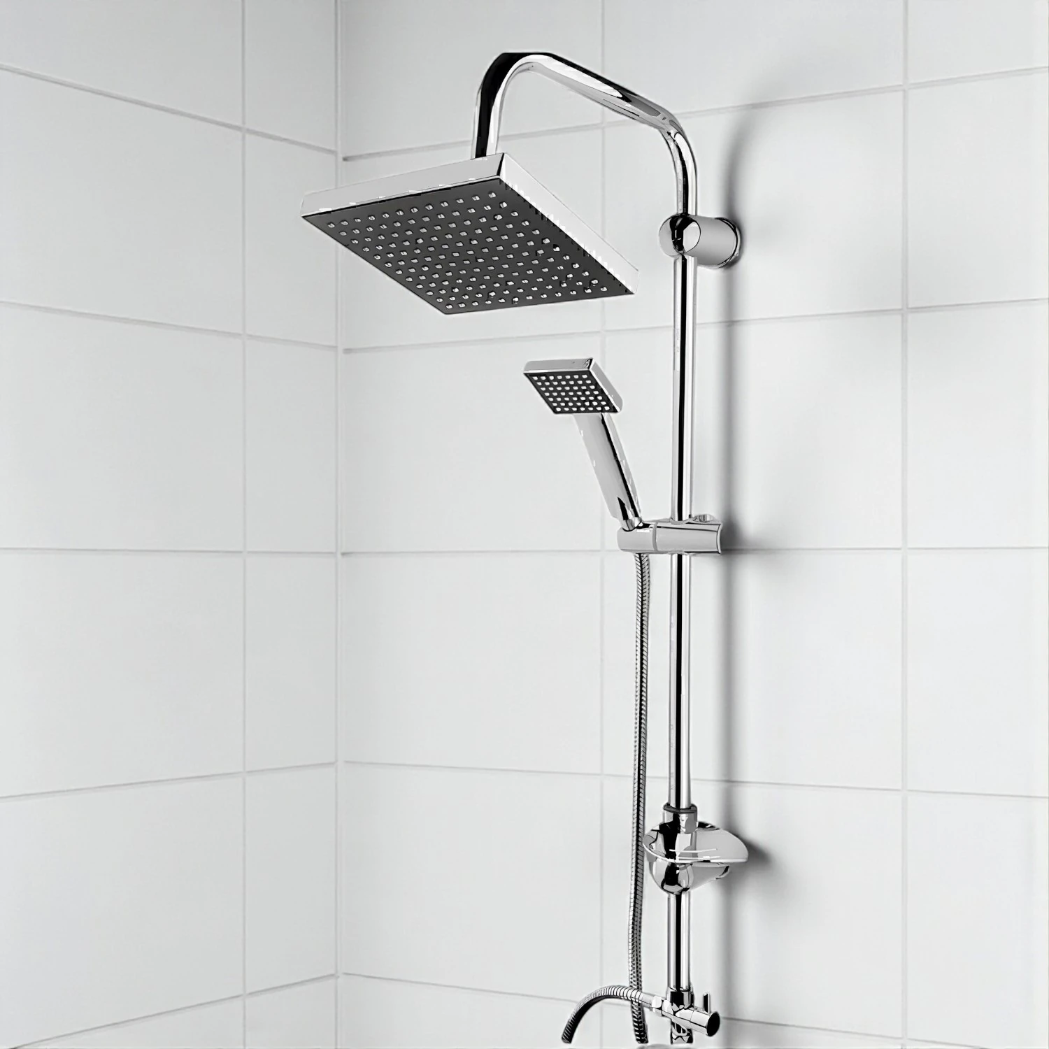  Klasik Kare Robot Duş Seti Tam Takım Parlak Krom Standart Yağmurlama Başlık Sabunluklu Duşu Sistemi