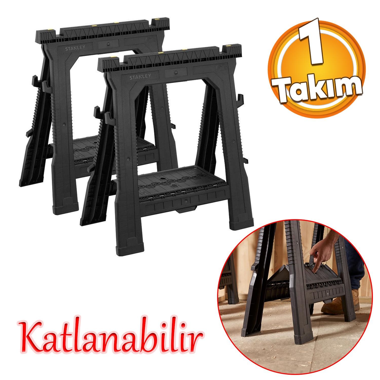 Stanley Katlanabilir Çalışma Tezgahı Kancalı 450 Kg Dayanıklı Sehpa Katlanır Ayaklı Masa 1 Takım