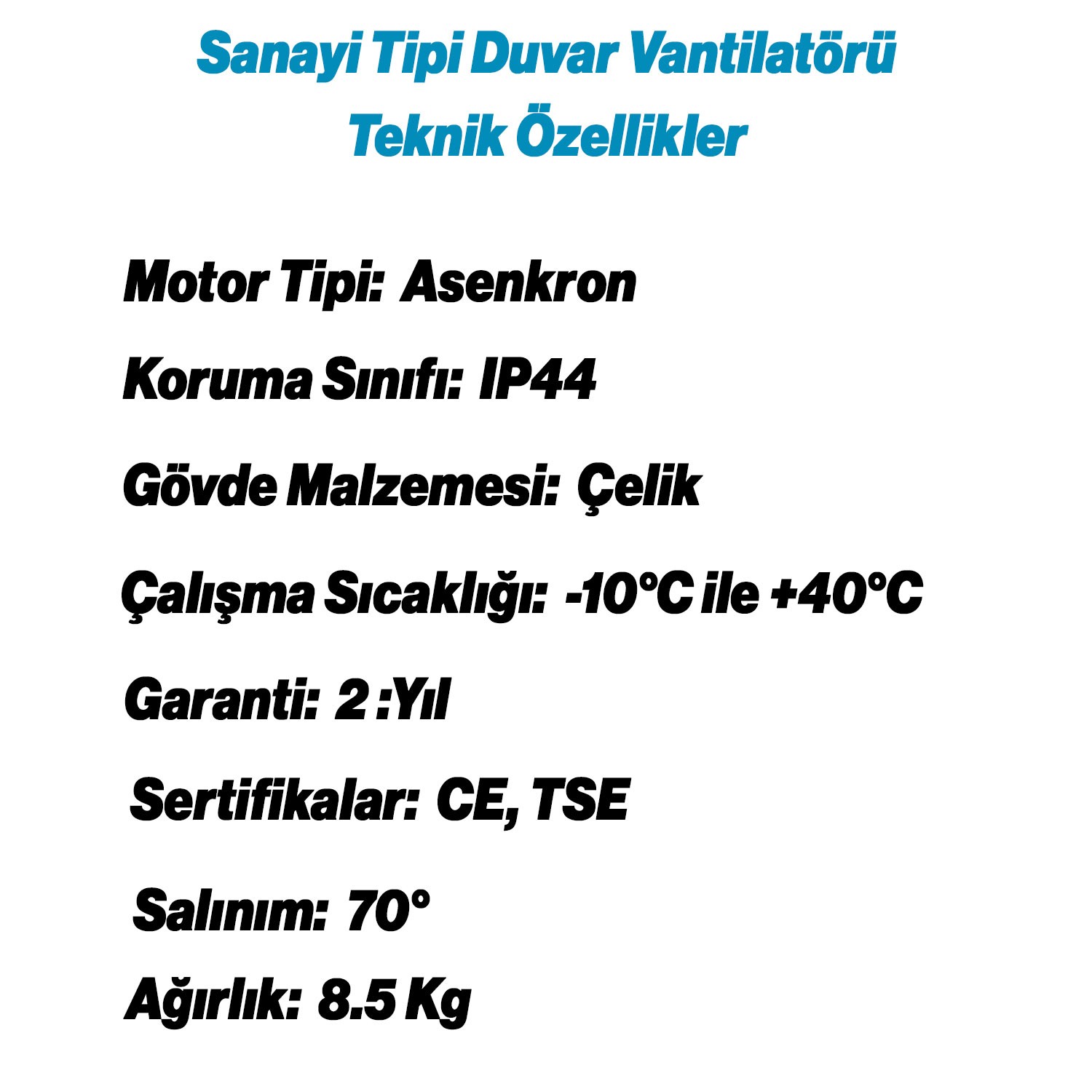 Sanayi Tipi Duvar Vantilatörü Endüstriyel Sessiz Duvara Monte Zincirli Fan 50 cm 130W
