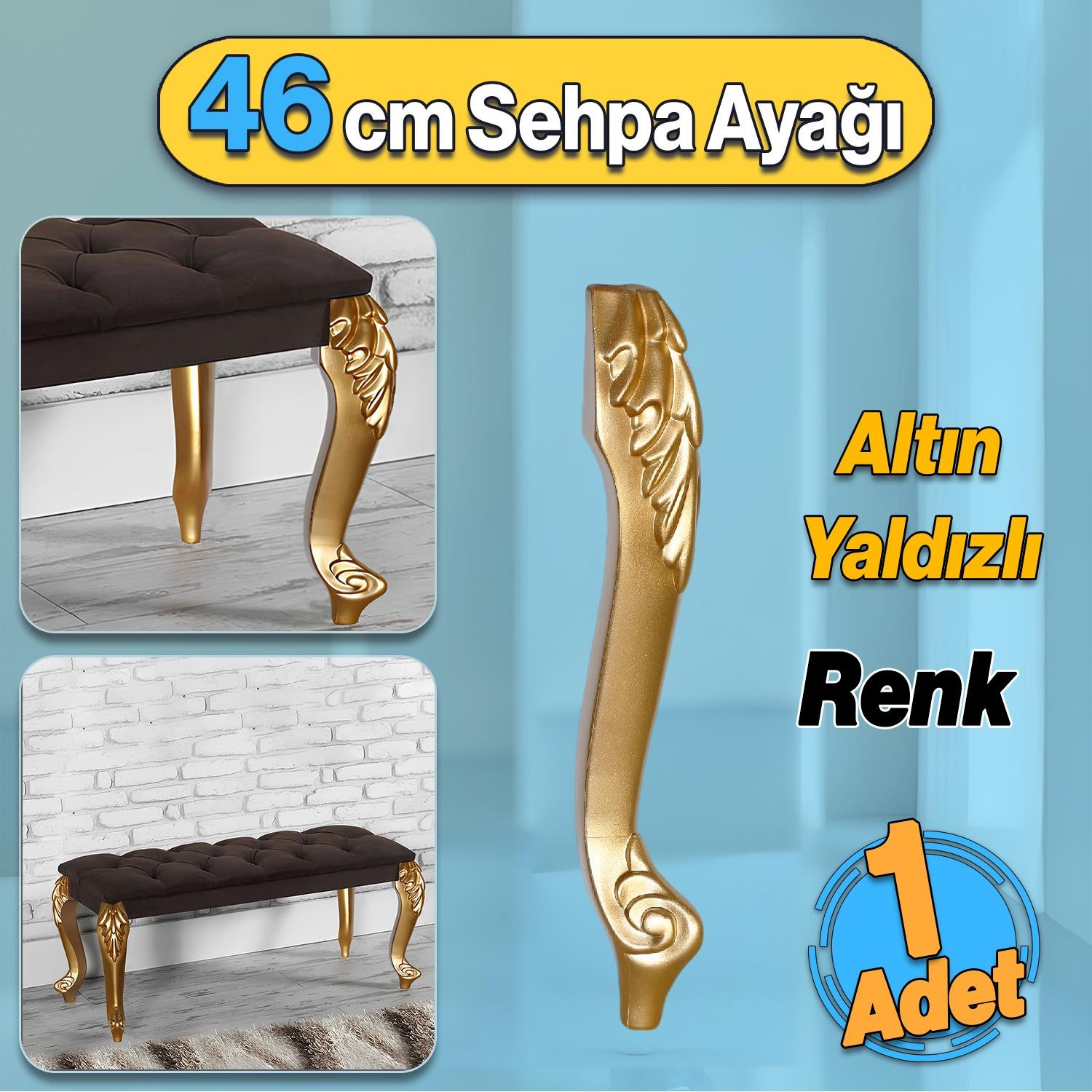 Zade Plastik Altın Gold Renk Sehpa Ayağı 46 cm 1 Adet Mobilya Zigon Çay Orta Sehpası Ayak Ayakları